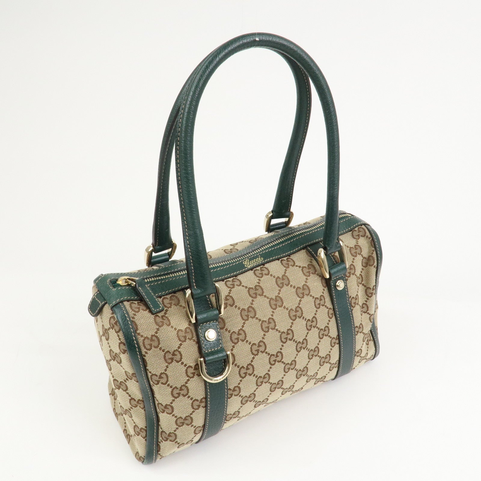 GUCCI Abbey GG Canvas Leather Mini Boston Bag Beige Green 130942