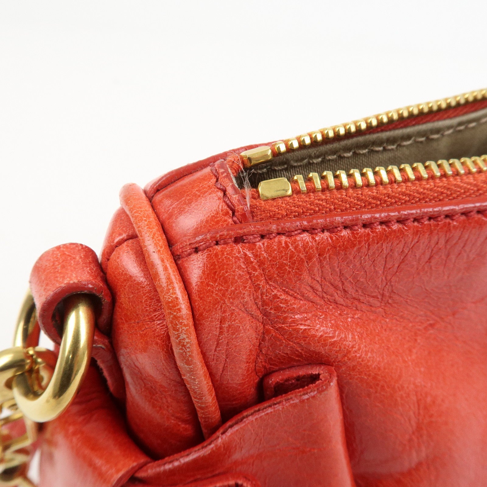 MIU MIU Side Ribbon Leather Mini Shoulder Bag Hand Bag Red 5N1557