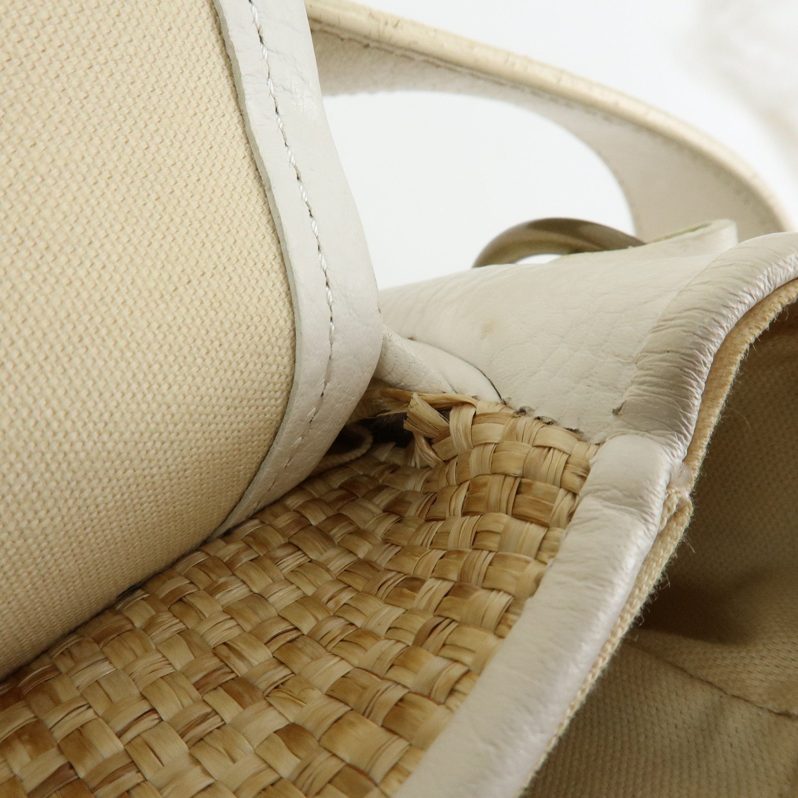 Chloe Raffia Leather Shoulder Bag Hand Bag Natural White