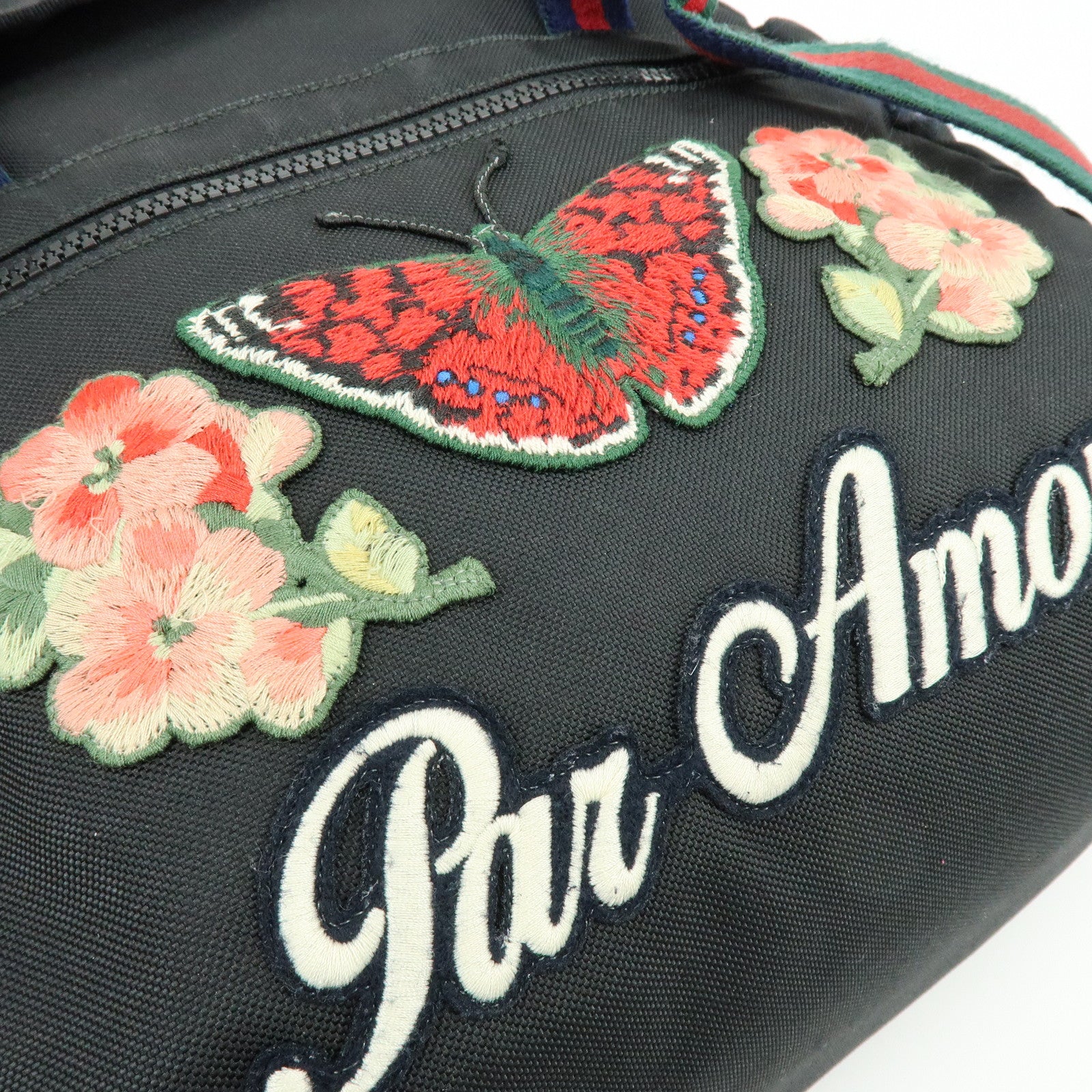 GUCCI Sherry Cat Head Embroidery Tiger Canvas Backpack Black 450982