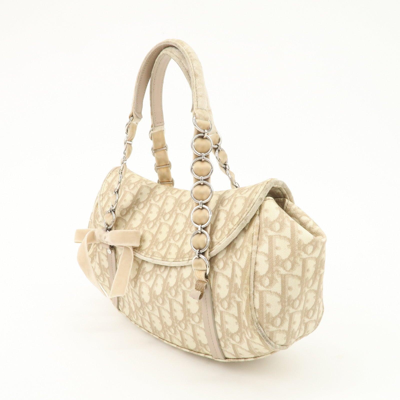 Christian Dior Romantic Trotter PVC Leather Shoulder Bag Hand Bag Beige