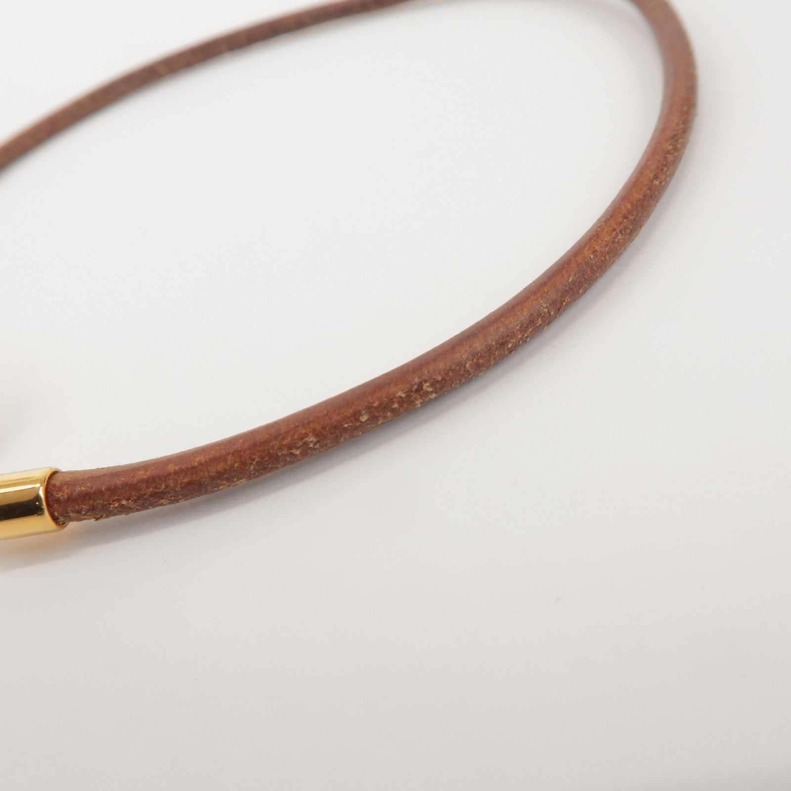HERMES Jumbo Choker Leather Metal Bracelet Brown Gold