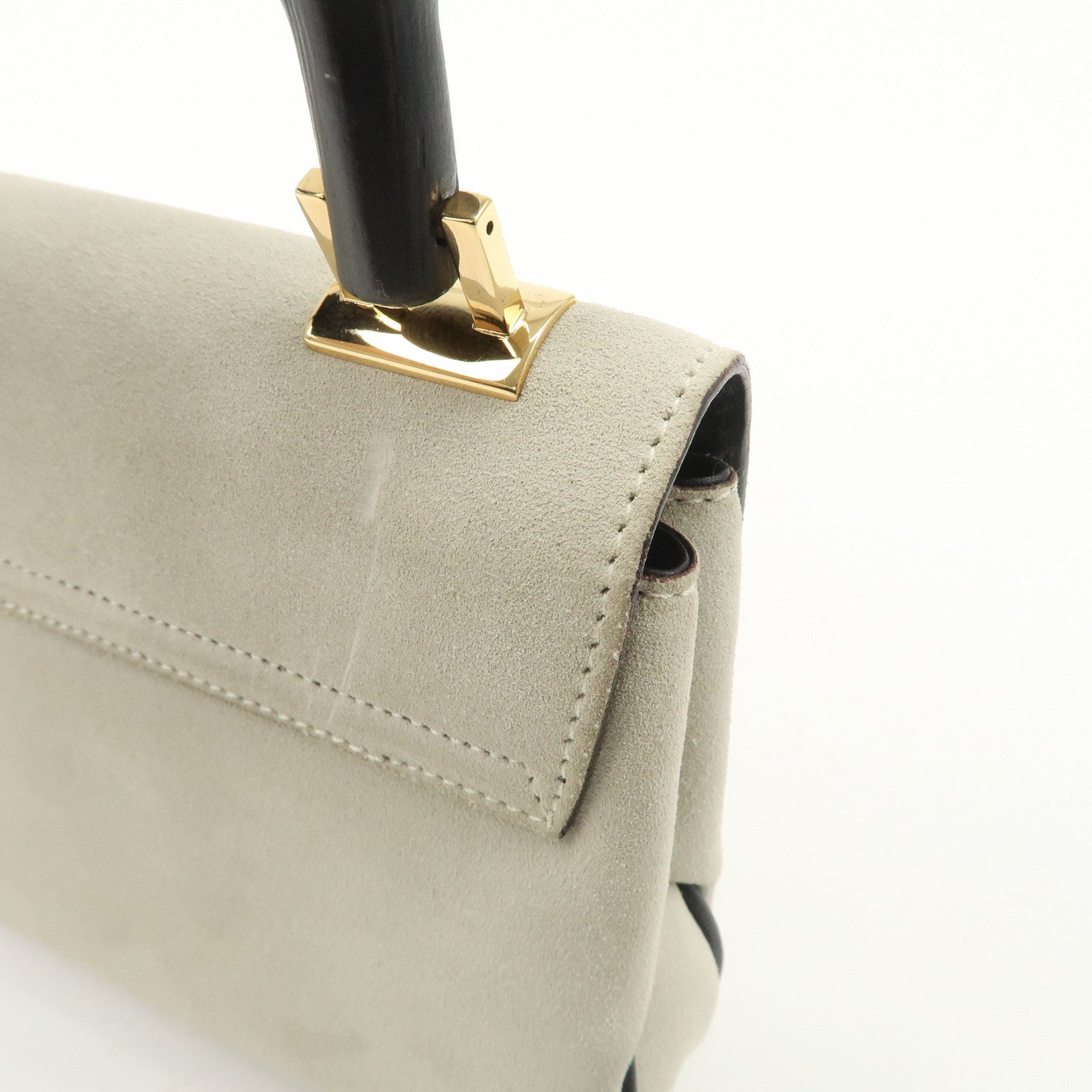 GUCCI Bamboo Suede Shoulder Bag Hand Bag Light Gray 001.4047