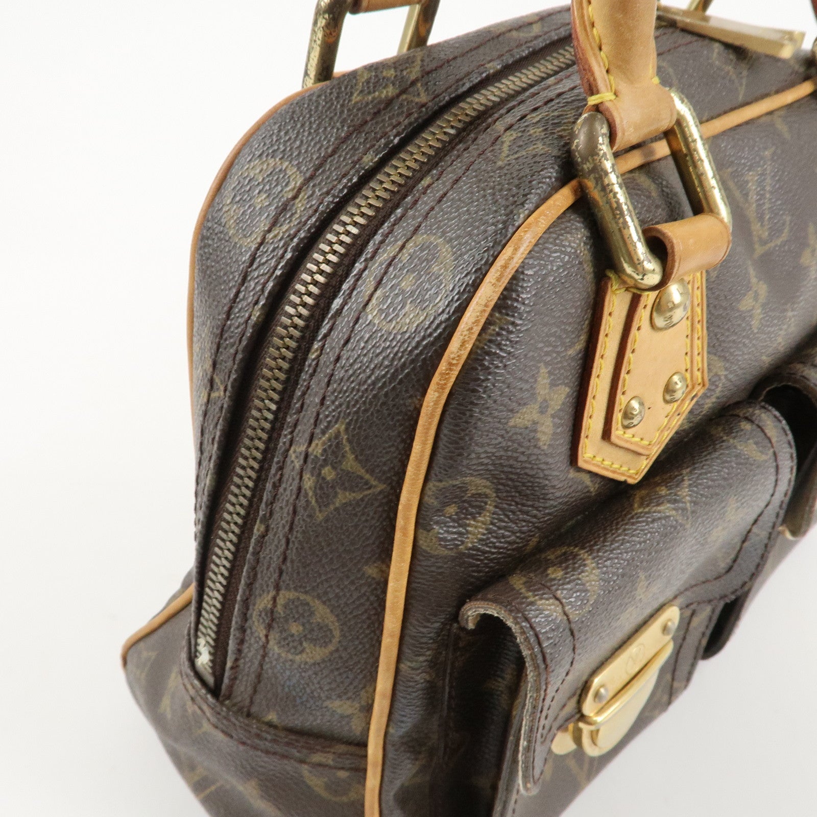 Louis Vuitton Monogram Manhattan PM Hand Bag Brown Gold HDW M40026 Used