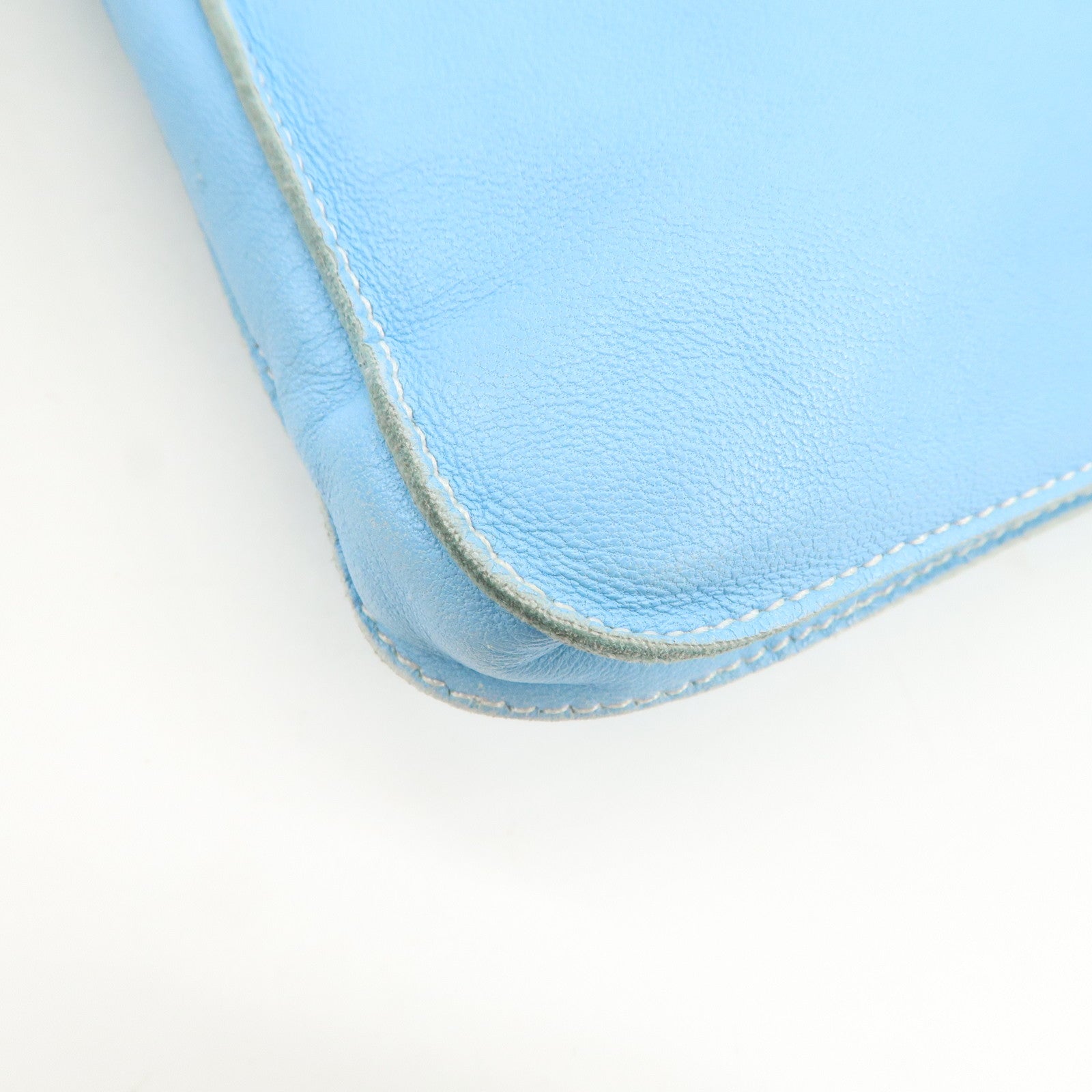 HERMES Lamb Skin Clou de Selle Shoulder Bag Crossbody Bag Blue