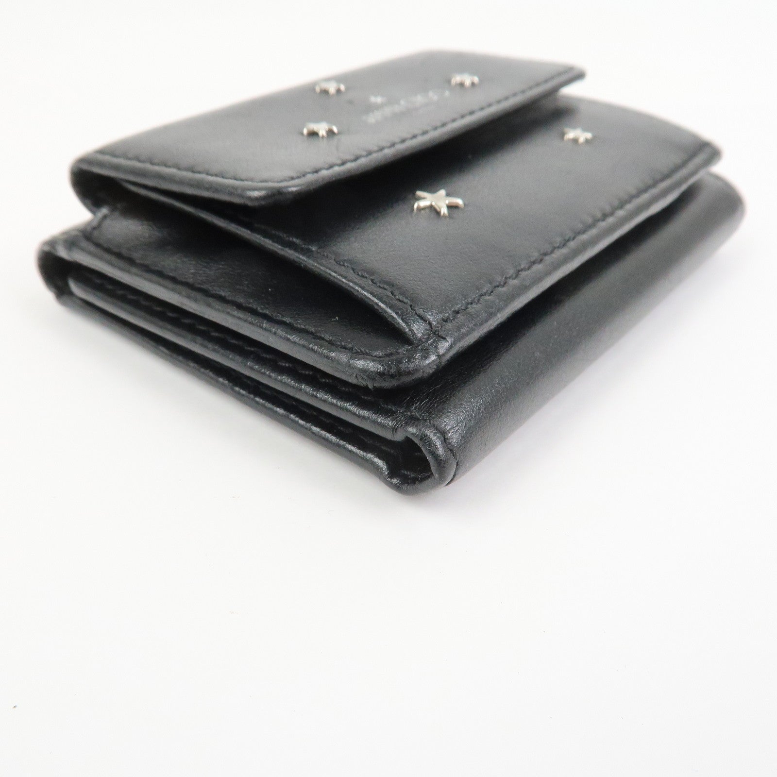 JIMMY CHOO Studs Leather Tri-Fold Compact Wallet Black