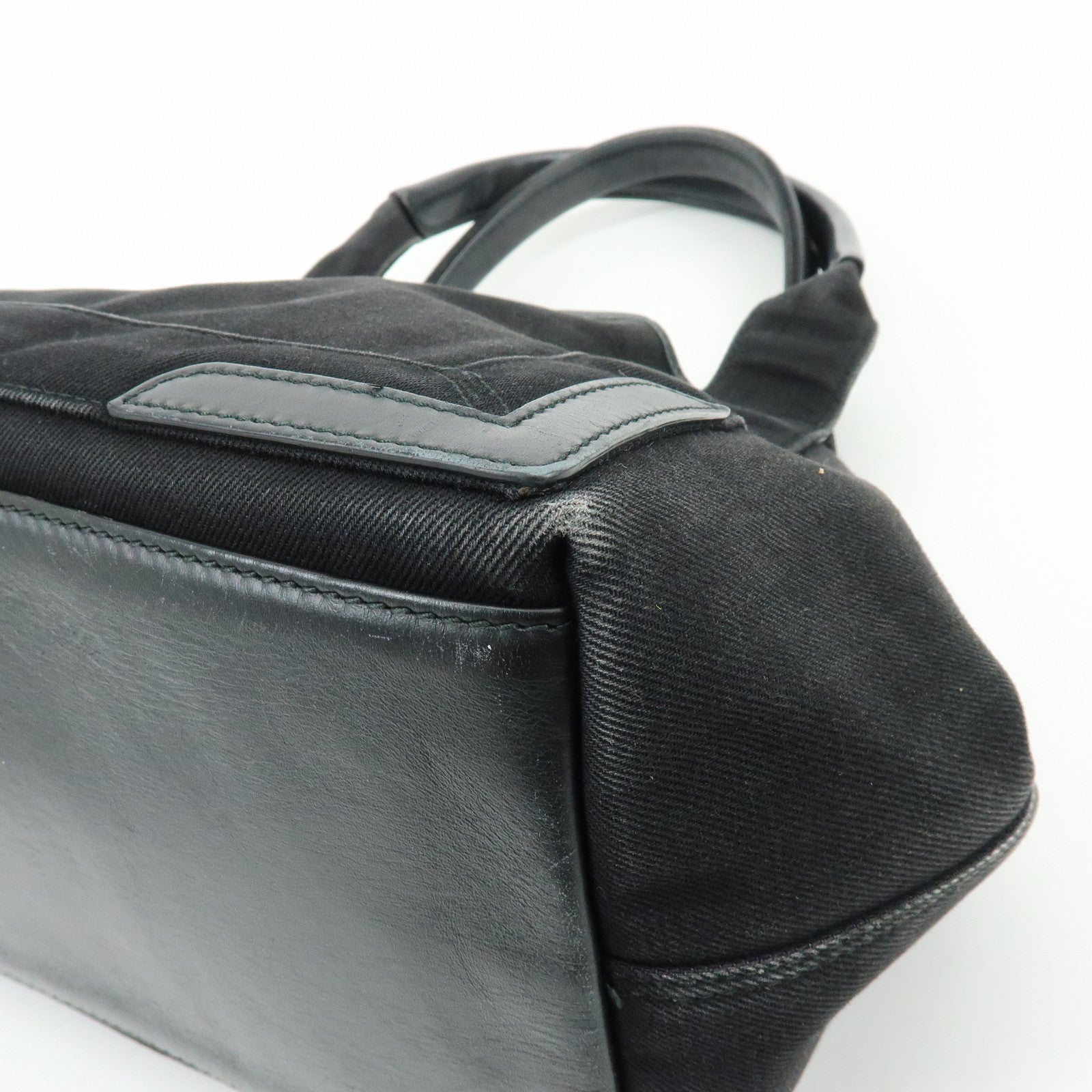 BALENCIAGA Navy Cabas Small Canvas Leather Tote Bag Black 339933