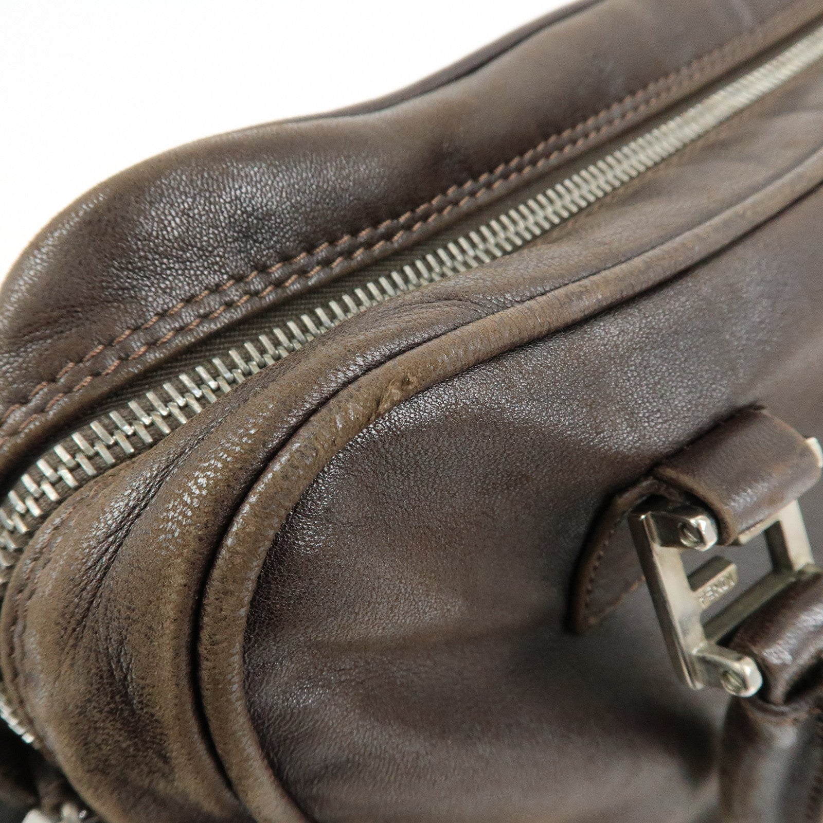 FENDI Leather 2Way Bag Hand Bag Shoulder Bag Brown