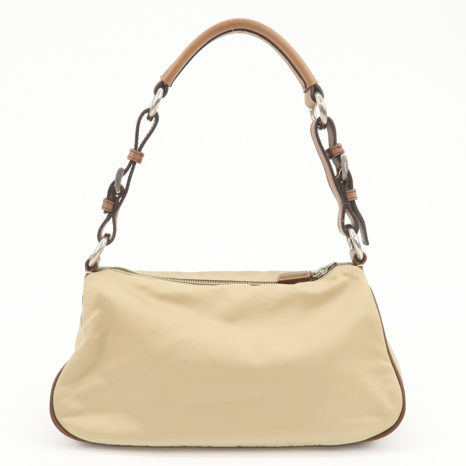 PRADA Triangle Logo Nylon Saffiano Leather Shoulder Bag Hand Bag