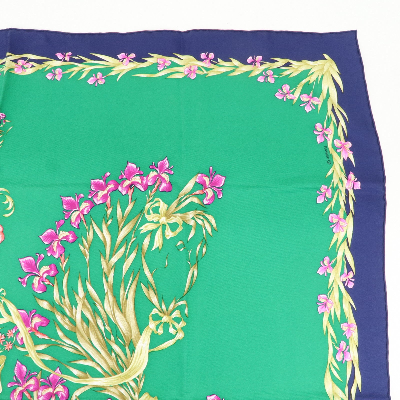 HERMES Carre 90 Silk 100% Scarf H.d'Origny Green