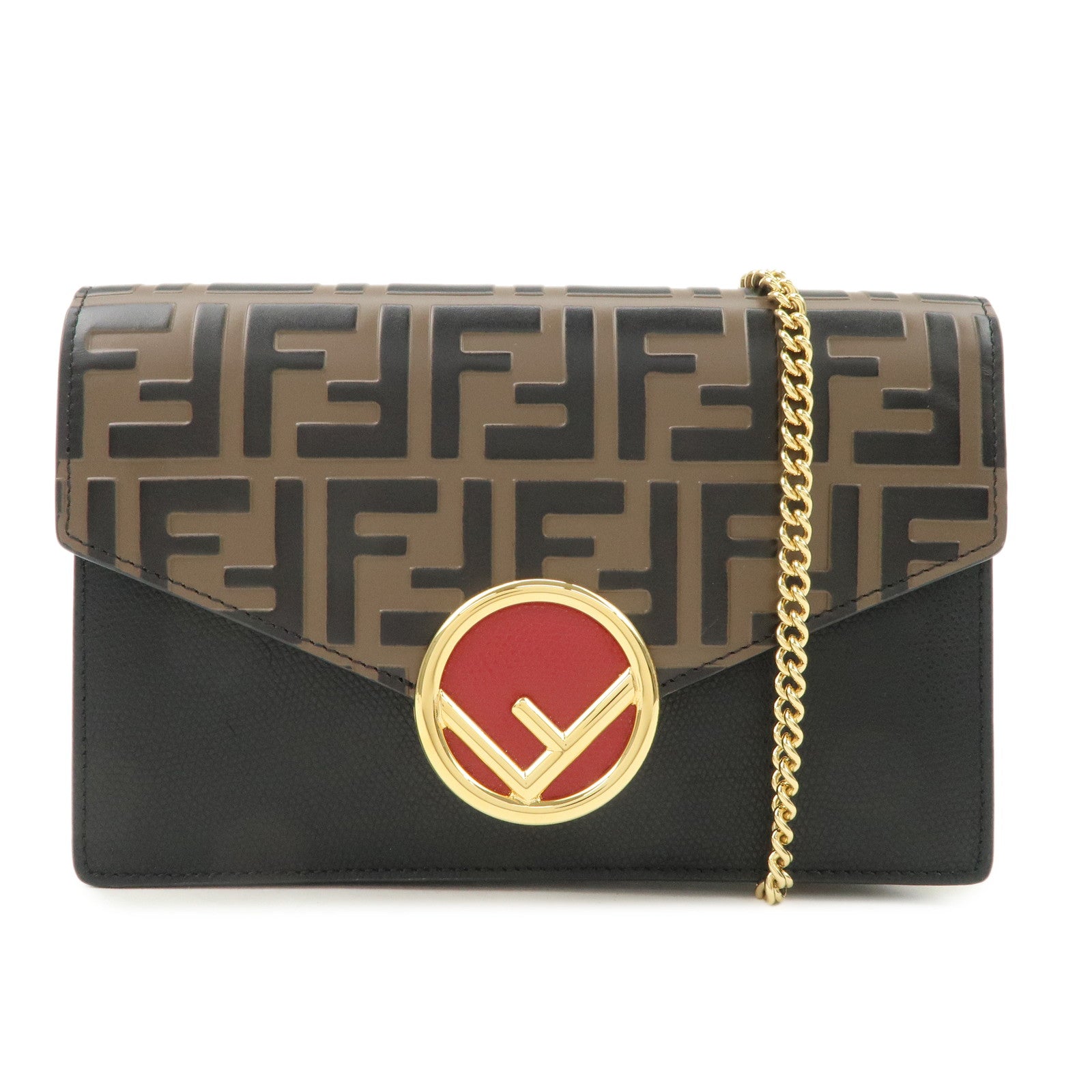 FENDI F is FENDI Leather Chain Shoulder Bag Black Brown 8BS006 Used