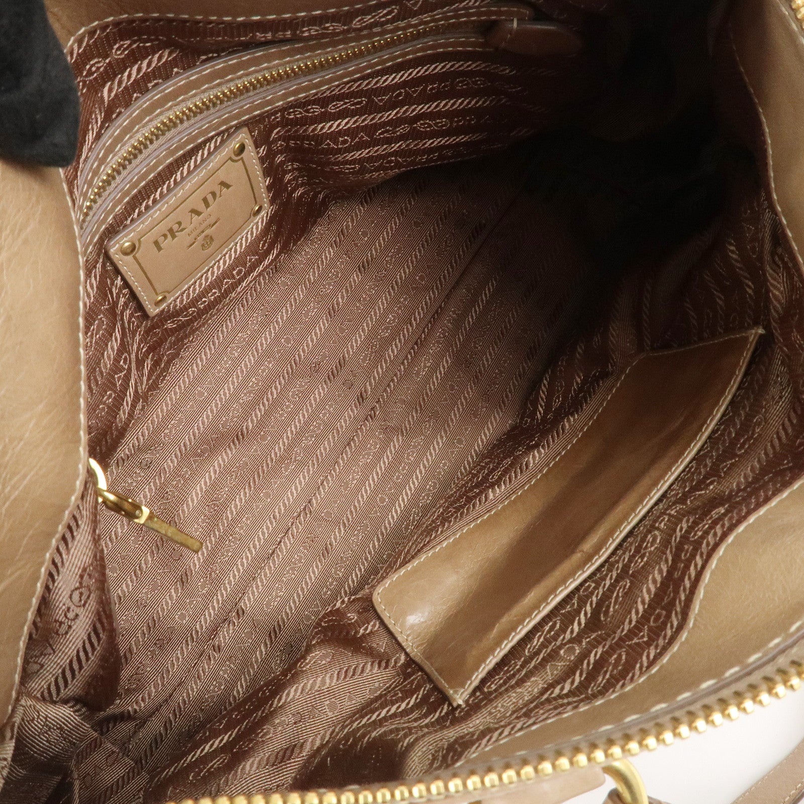 PRADA Leather 2Way Bag Hand Bag Shoulder Bag Light Brown BL0727