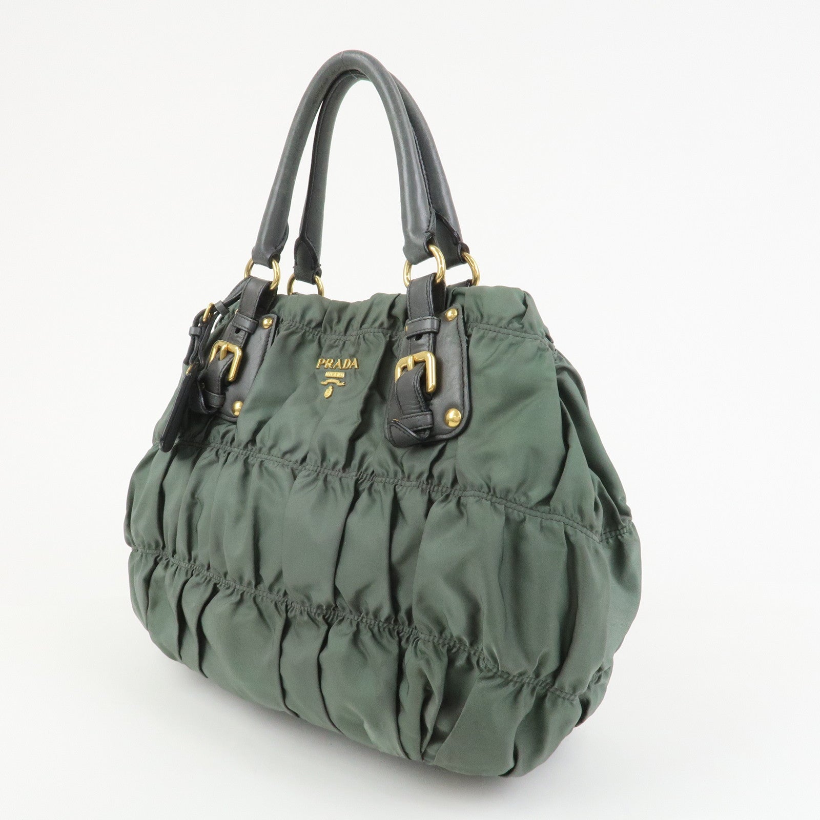 PRADA Triangle Logo Nylon Leather 2Way Bag Hand Bag Green 1BA336