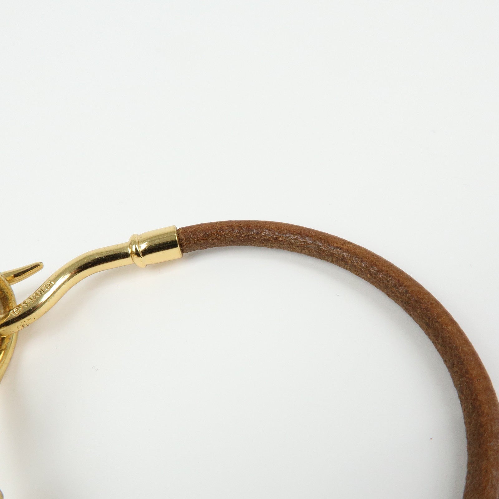 HERMES Jumbo Choker Leather Metal Bracelet Brown Gold