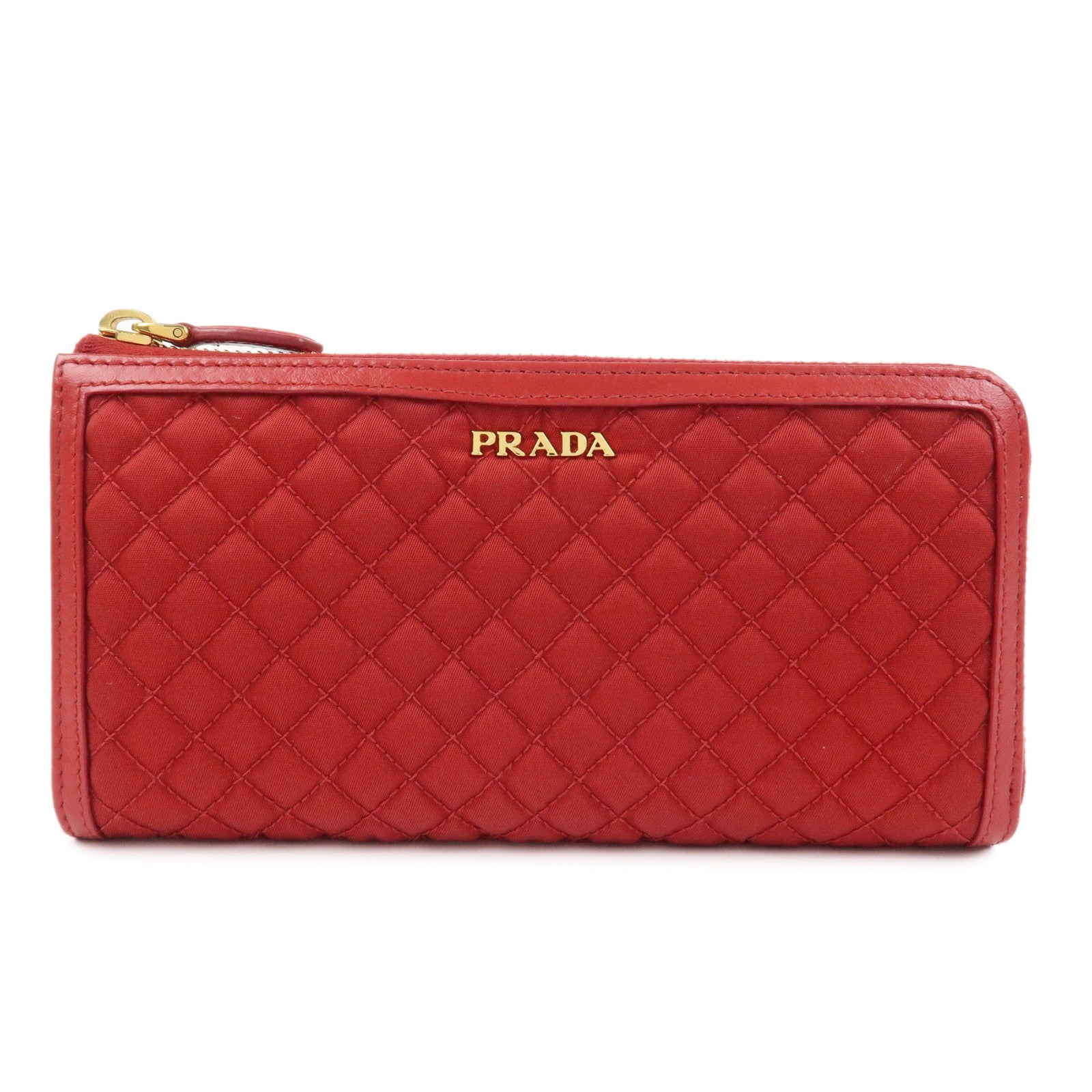 PRADA Nylon Leather L Fastener Zippy Long Wallet Red 1ML183