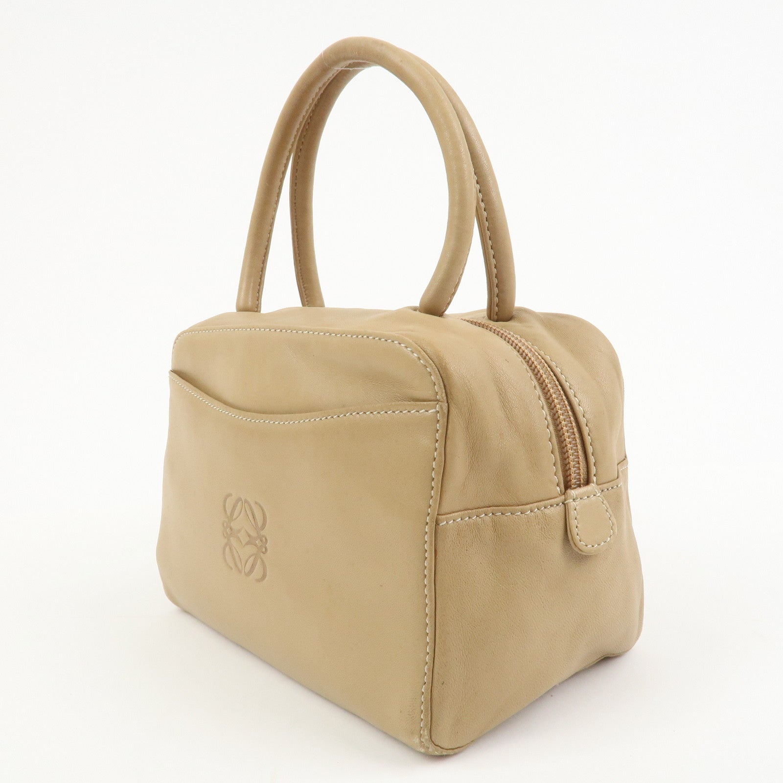 LOEWE Anagram Logo Nappa Leather Hand Bag Mini Boston Bag Beige