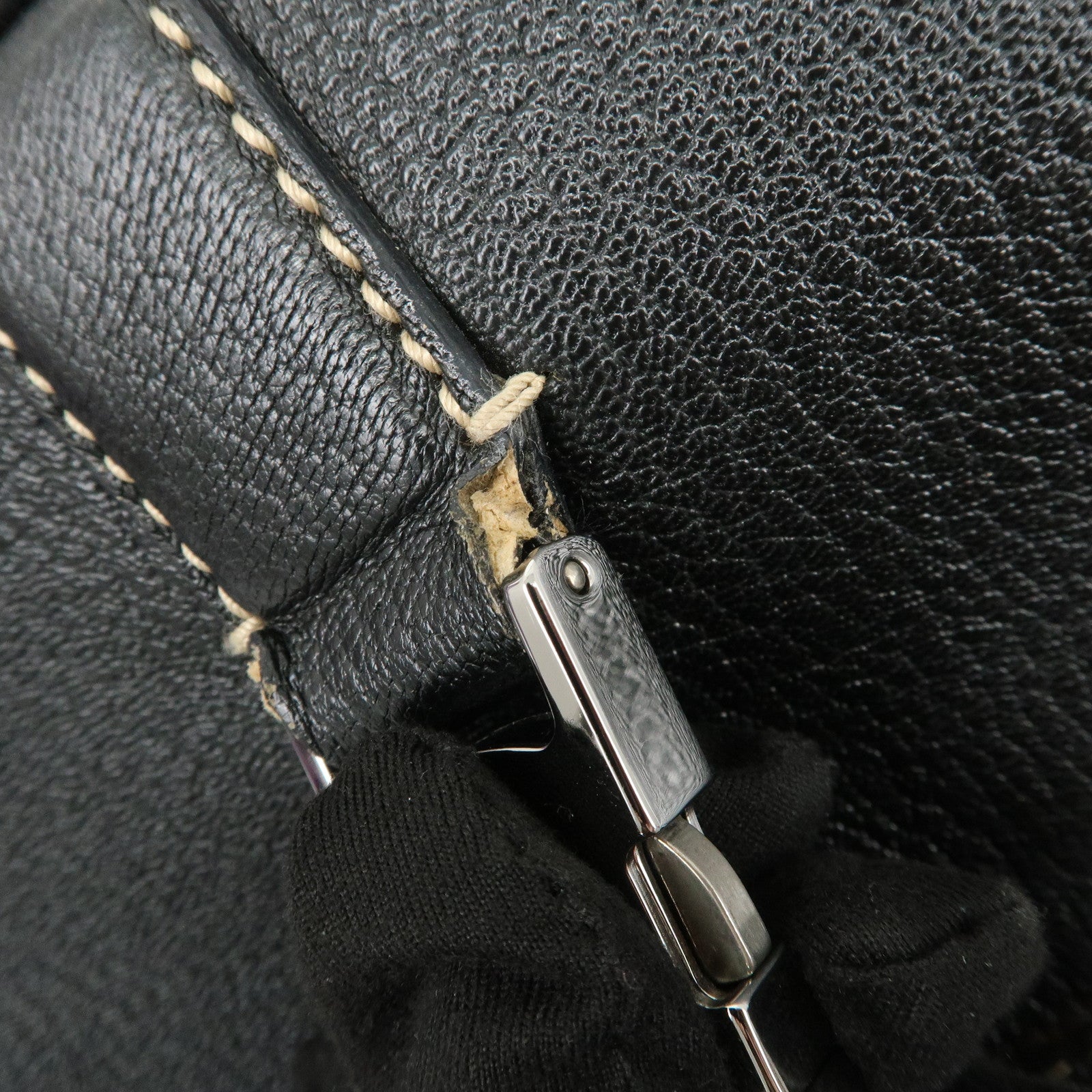 Ferragamo Logo Leather Shoulder Bag Hand Bag Black