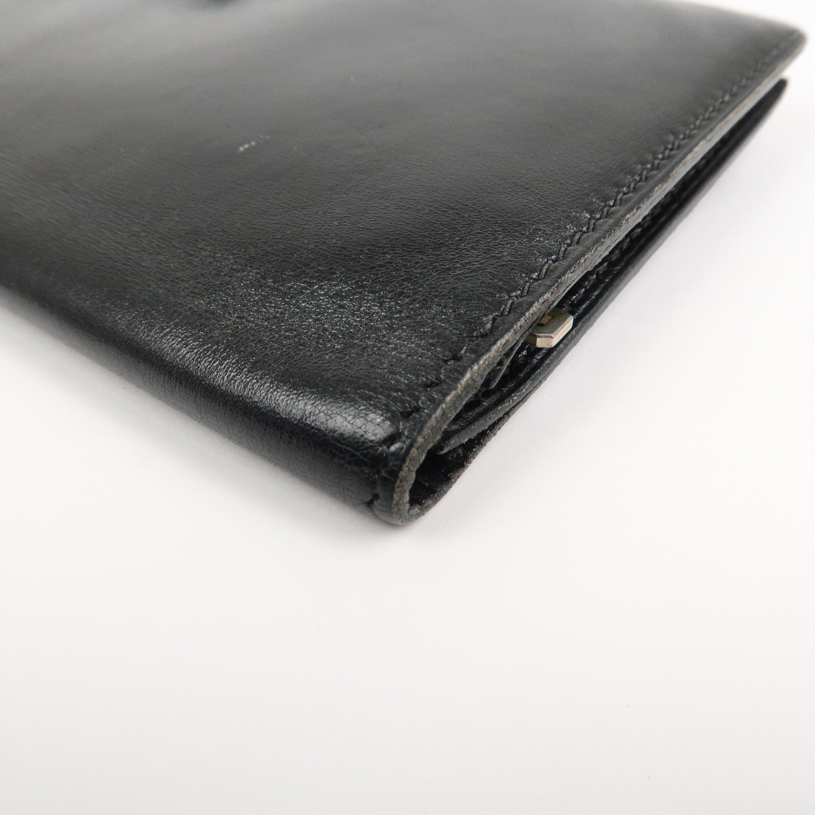 HERMES Box Calf Leather Beant Classic Long Wallet Black