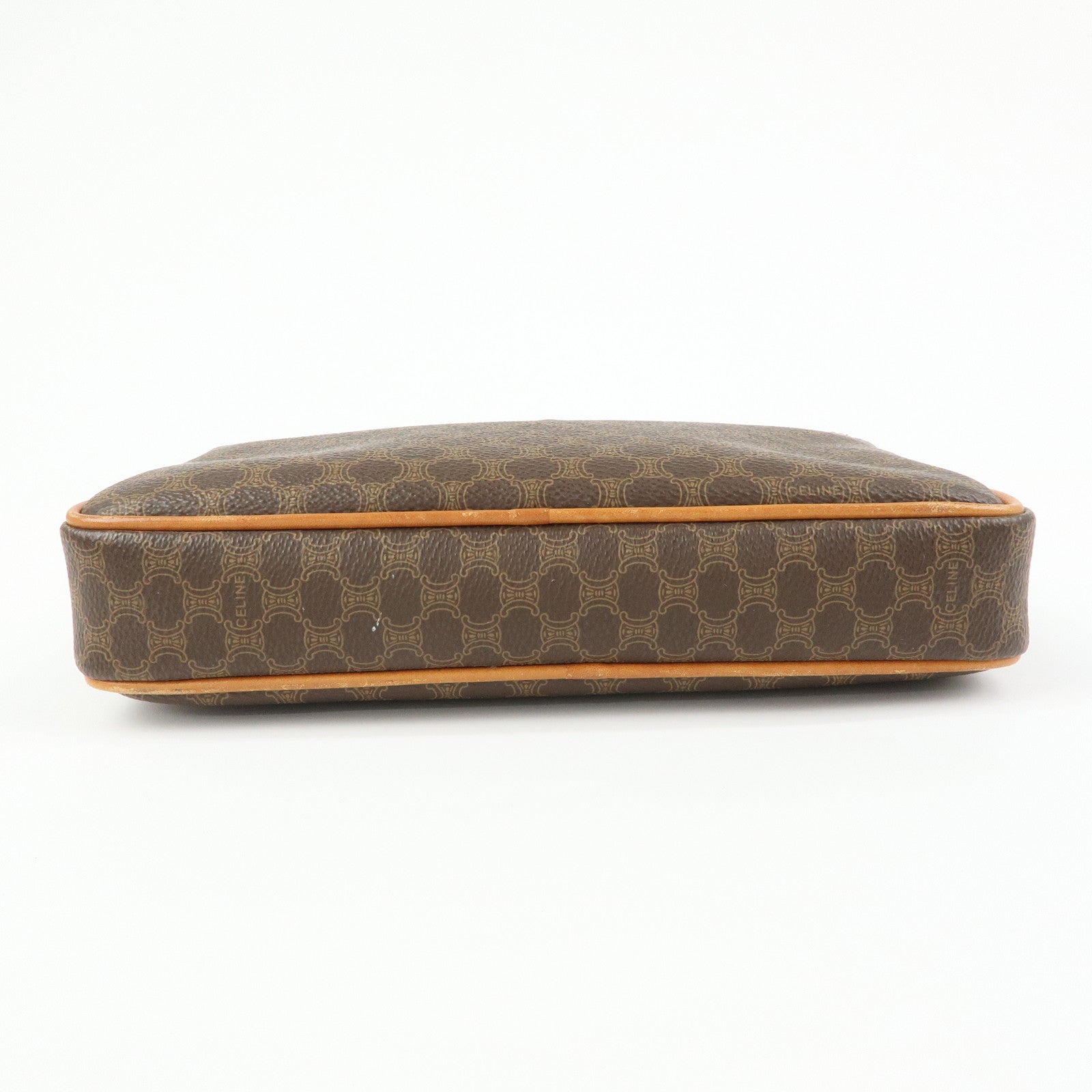 CELINE Macadam PVC Coated Canvas Leather Clutch Bag Pouch Brown