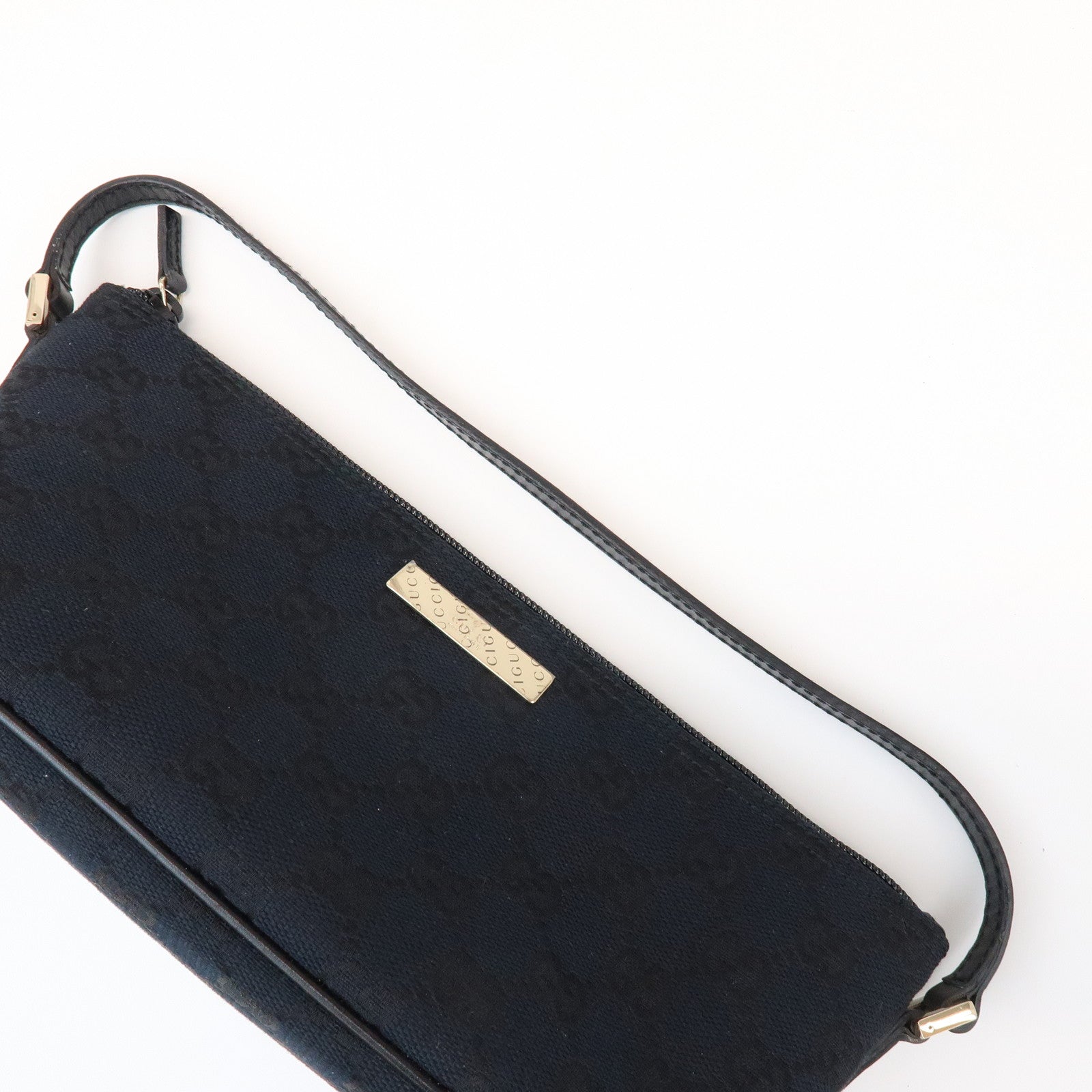 GUCCI Boat Bag GG Canvas Leather Accessory Pouch Hand Bag 039・1103