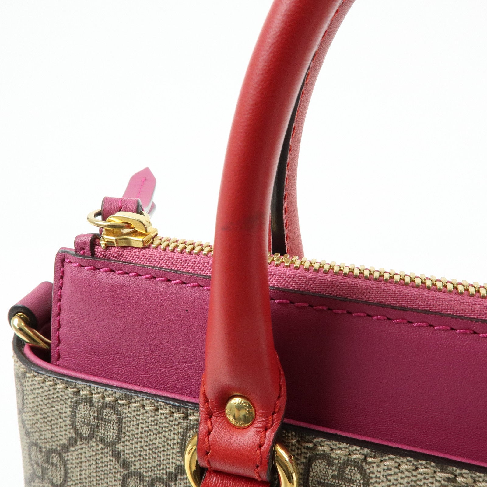 GUCCI GG Supreme Leather 2Way Bag Hand Bag Beige Pink Red 453177