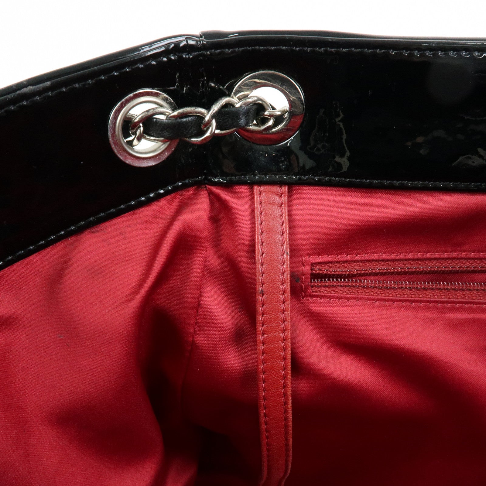 CHANEL COCO Mark Patent Leather Lamb Skin Tote Bag Hand Bag Black