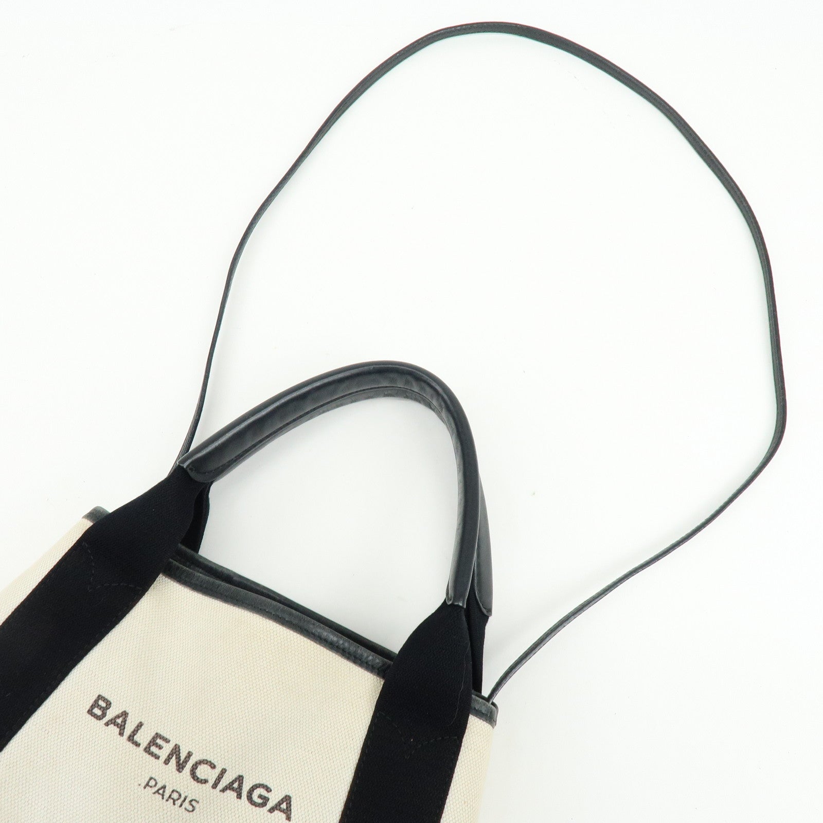 BALENCIAGA Navy Cabas XS Canvas 2WAY Bag Natural Black 390346