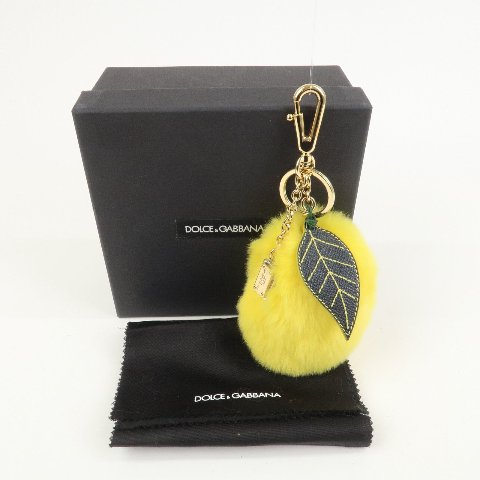 Dolce&Gabbana Citrus Fur Leather Bag Charm Key Holder Yellow