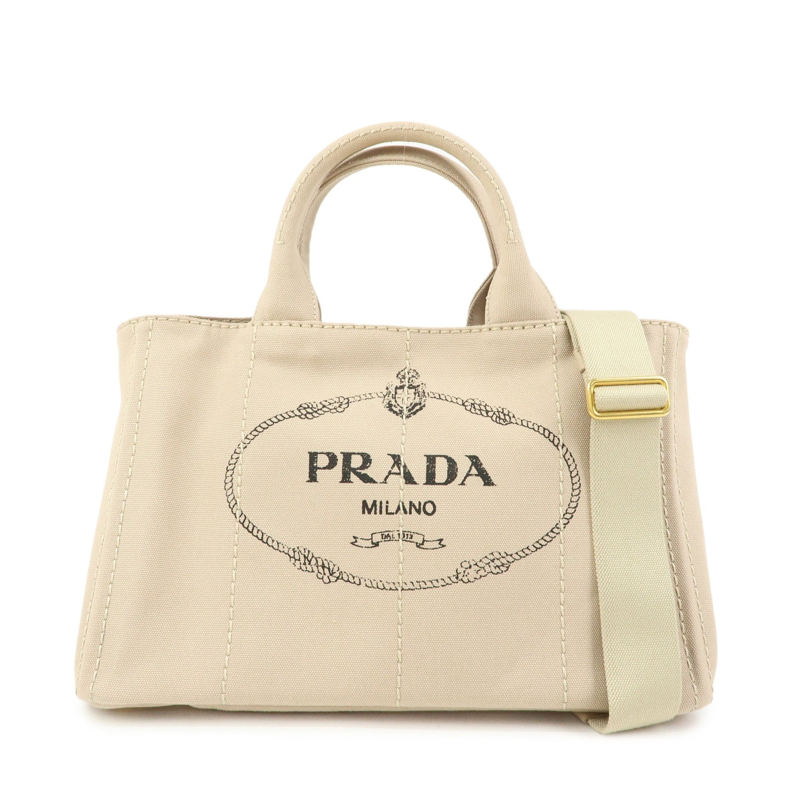 PRADA Canapa Triangle Logo 2Way Tote Hand Shoulder Bag Beige B1877G