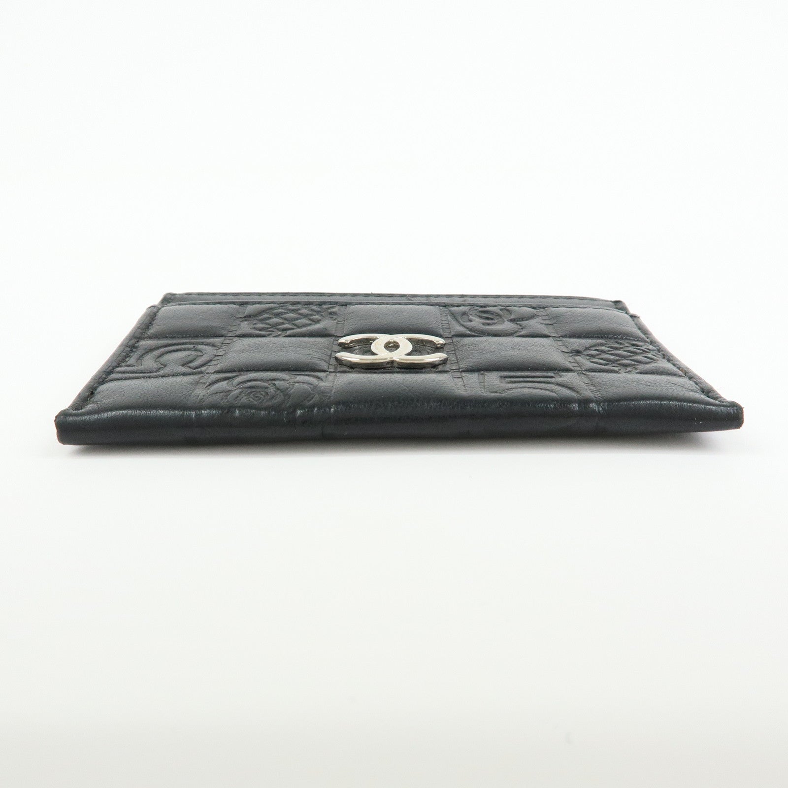 CHANEL Icon Line Lamb Skin Card Case Fragment Case Black A24211