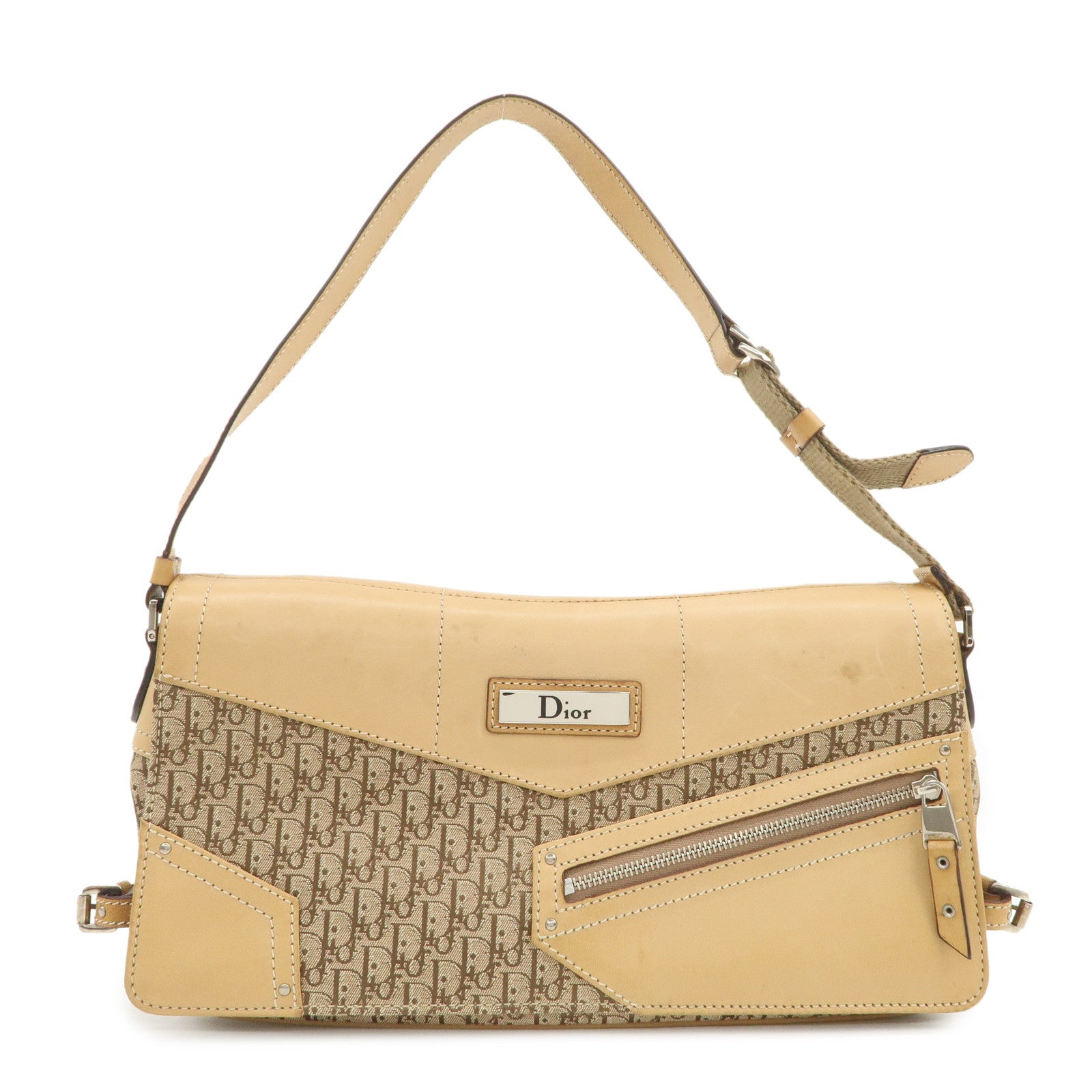 Christian Dior Trotter Street Chic Canvas Leather Shoulder Bag