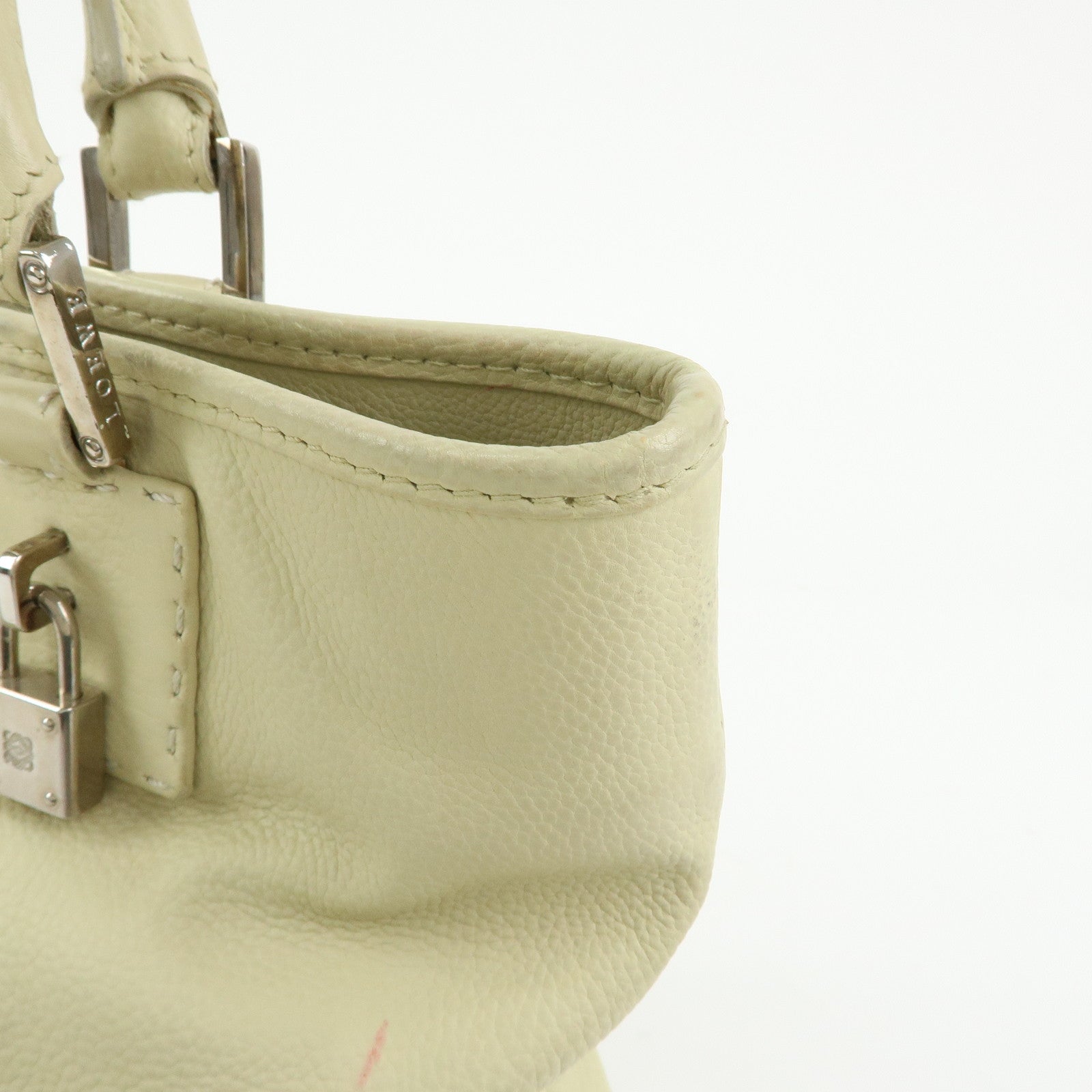 LOEWE Anagram Leather Tote Bag Hand Bag Ivory