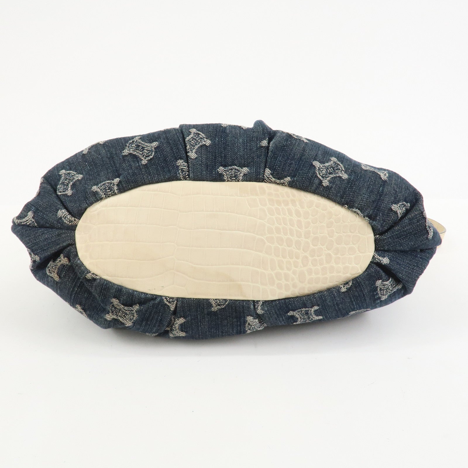 CELINE Macadam Denim Embossed Leather 2WAY Bag Hand Bag Blue Ivory