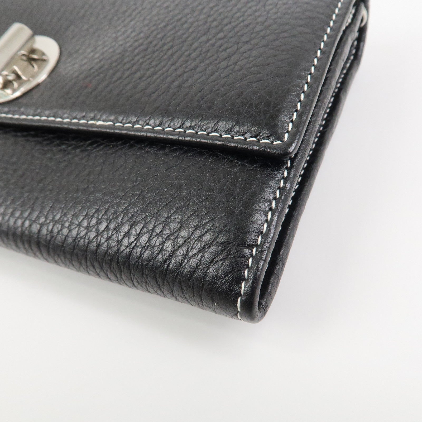 Tiffany & Co Leather Chain Long Wallet Shoulder Bag Black