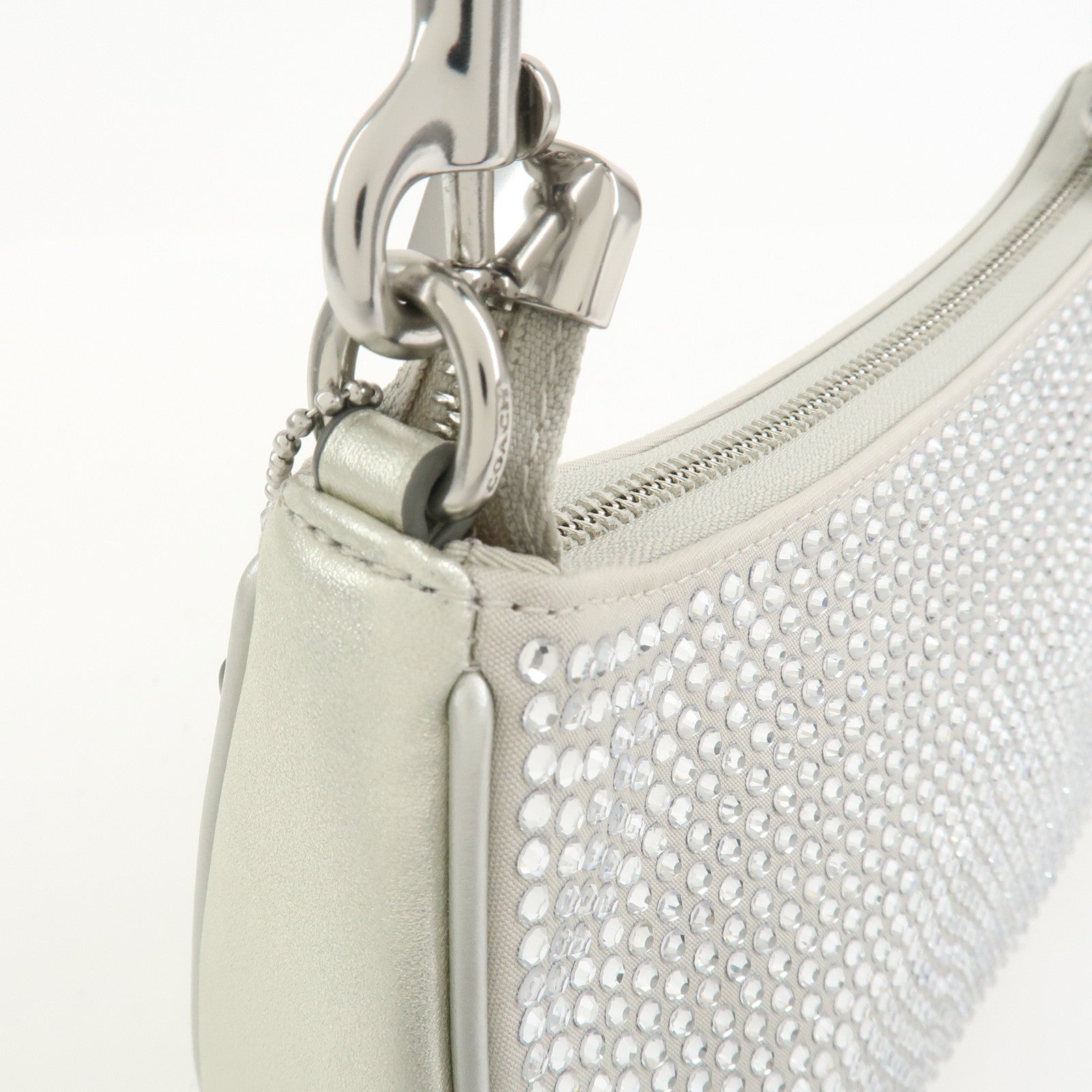 COACH Teri 2Way Leather Shoulder Bag Hand Bag Rhinestone Silver