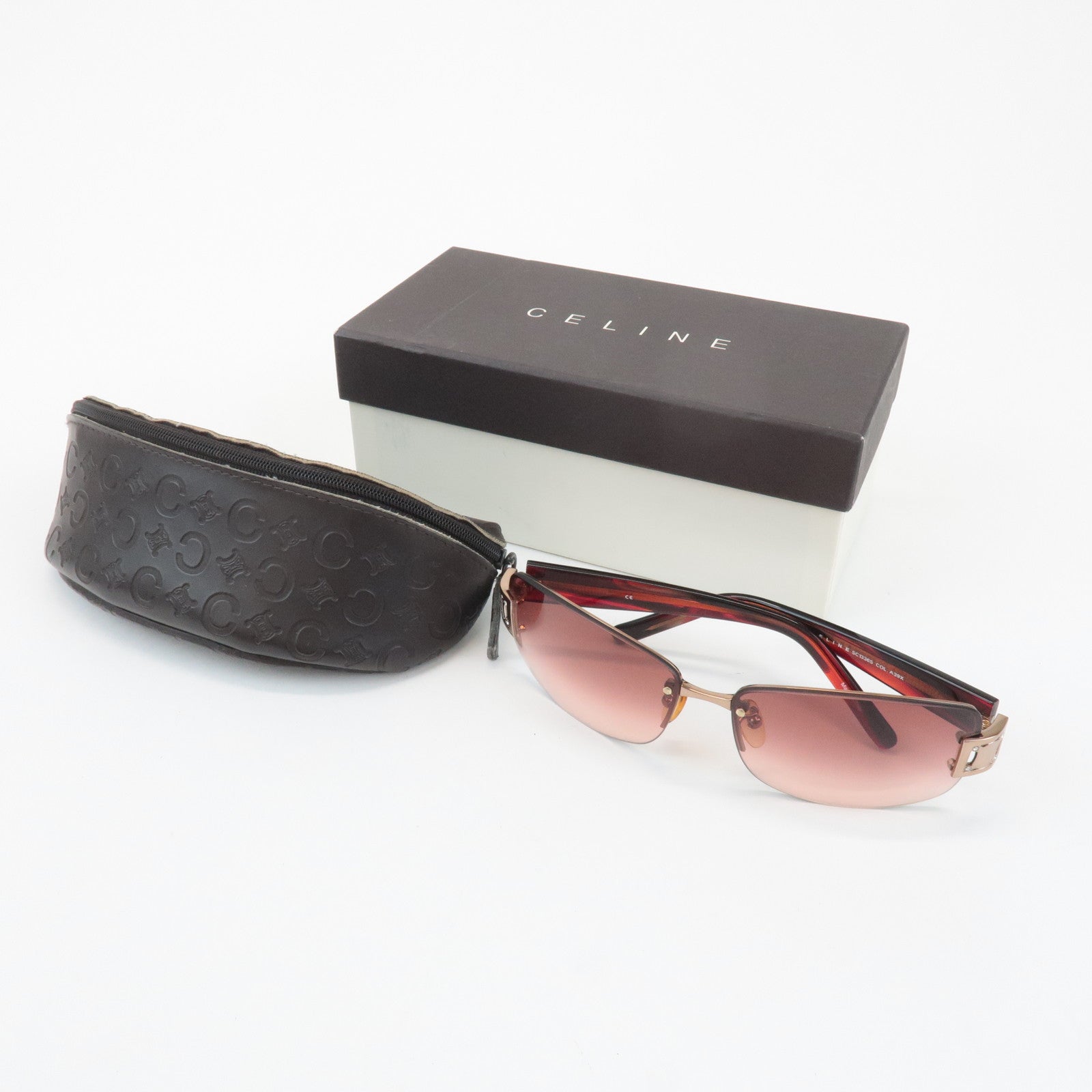 CELINE Plastic Sunglasses Red Silver SC1336S Used
