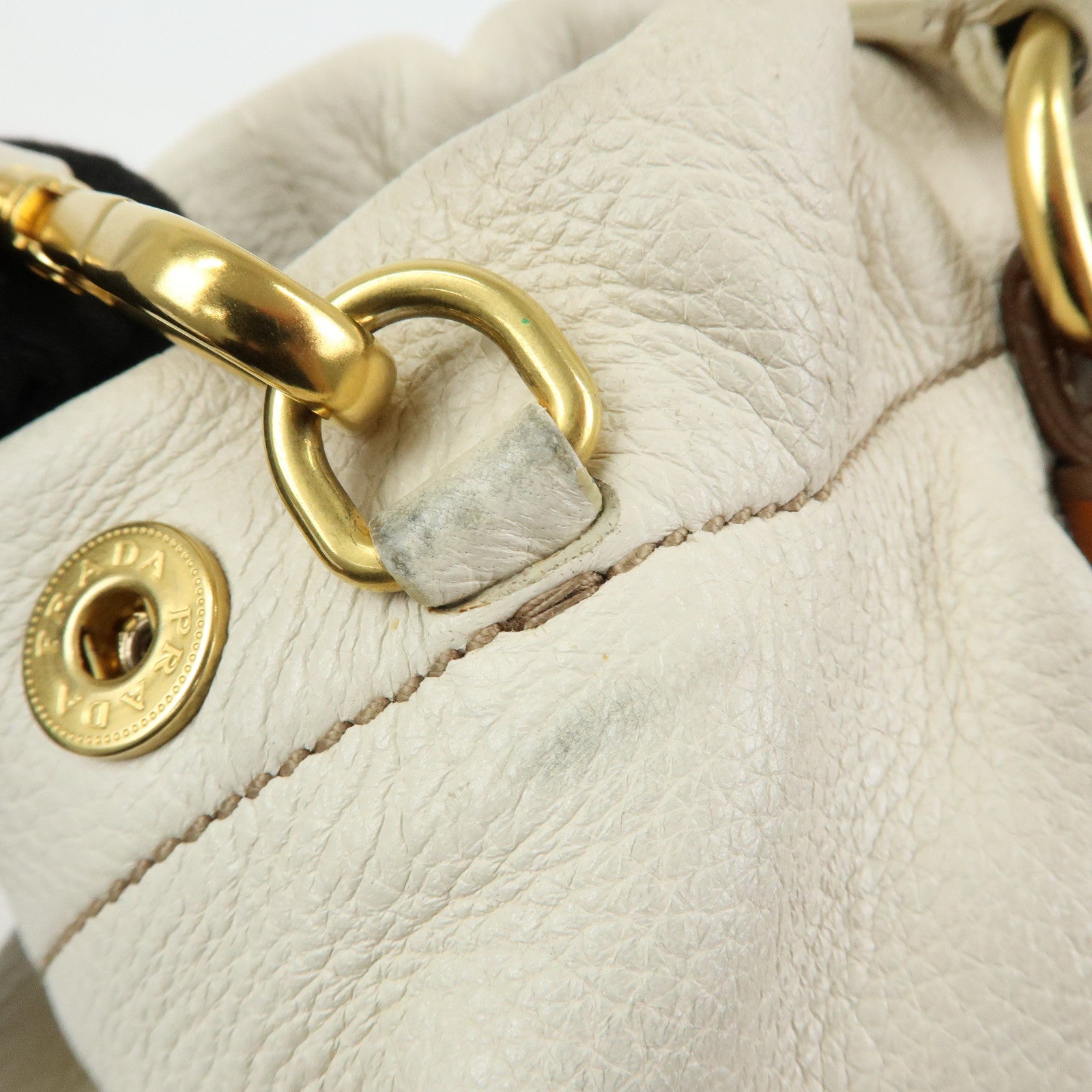 PRADA Leather 2Way Bag Hand Bag Shoulder Bag Ivory Brown BN1773