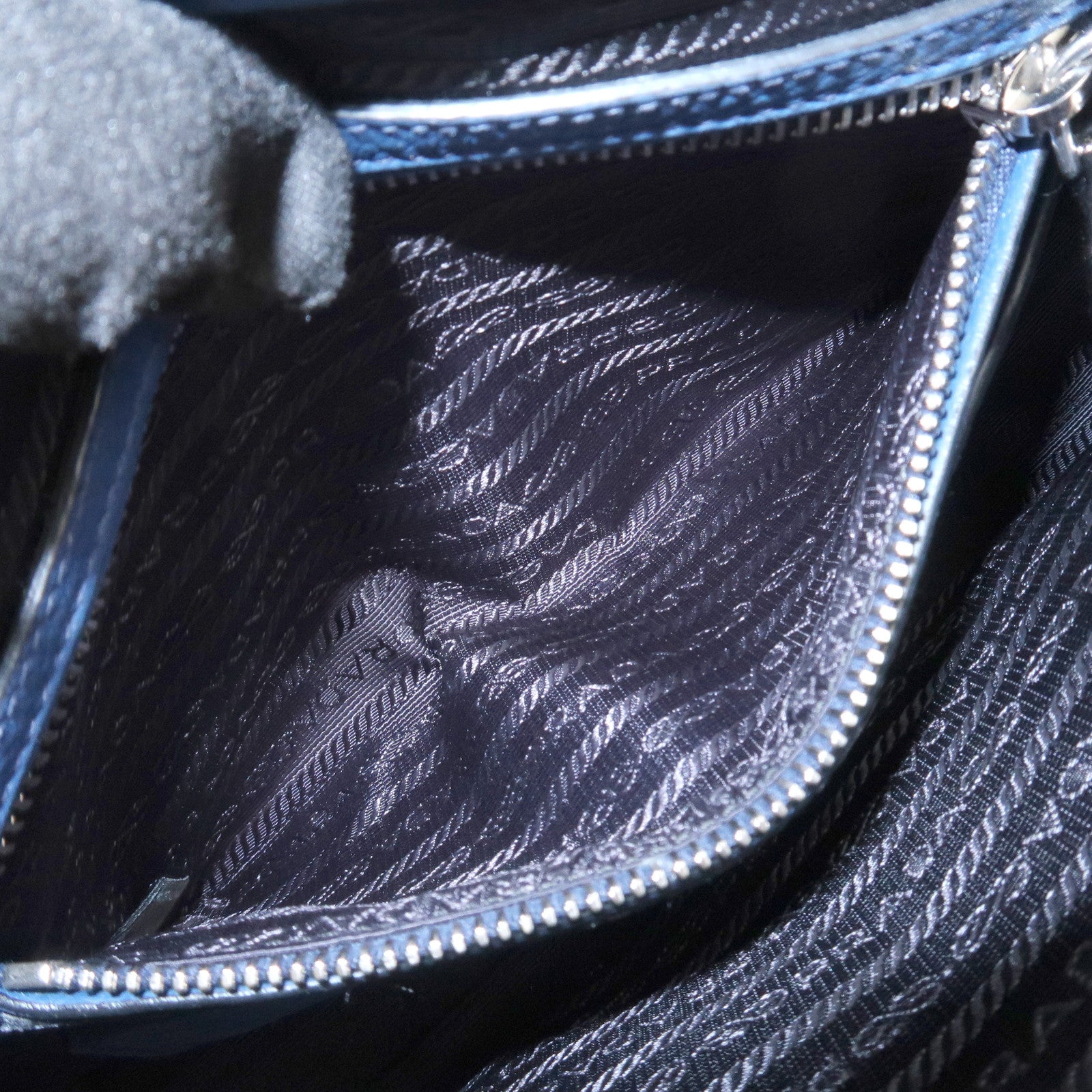 PRADA Leather 2Way Bag Hand Bag Shoulder Bag Blue Silver