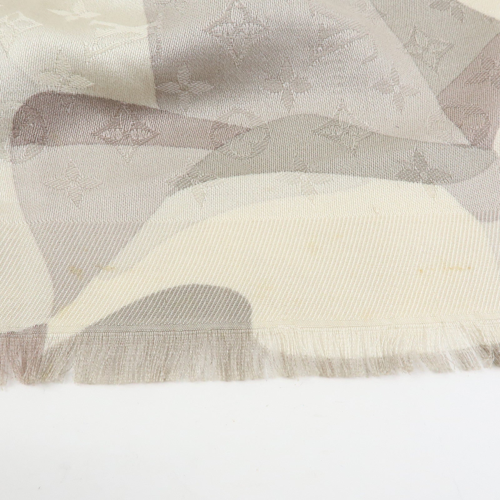 Louis Vuitton Monogram Silk Wool Shawl Scarf Camouflage Gray M75397