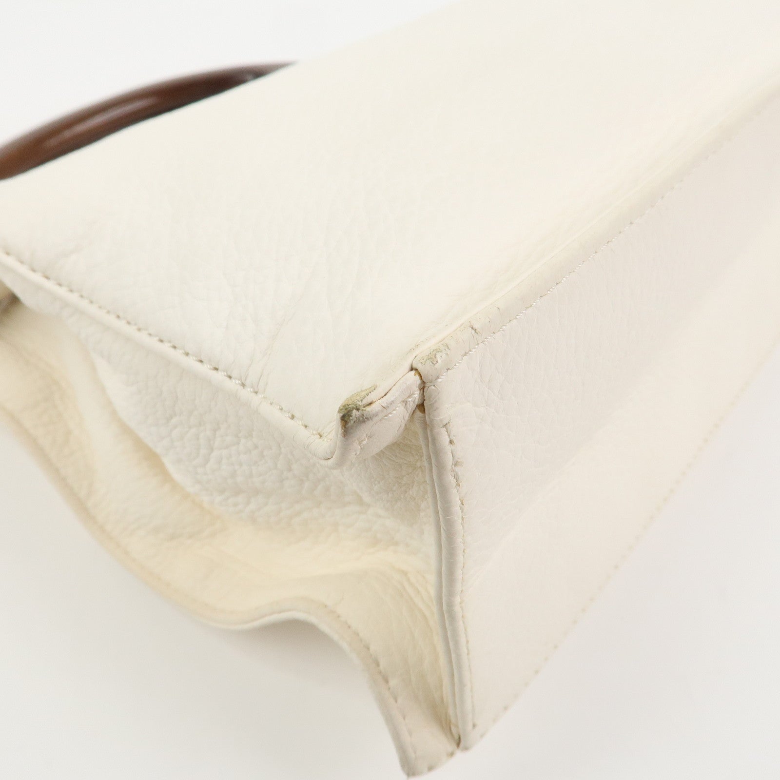 CHANEL COCO Mark Leather Wood Hand Bag Ivory