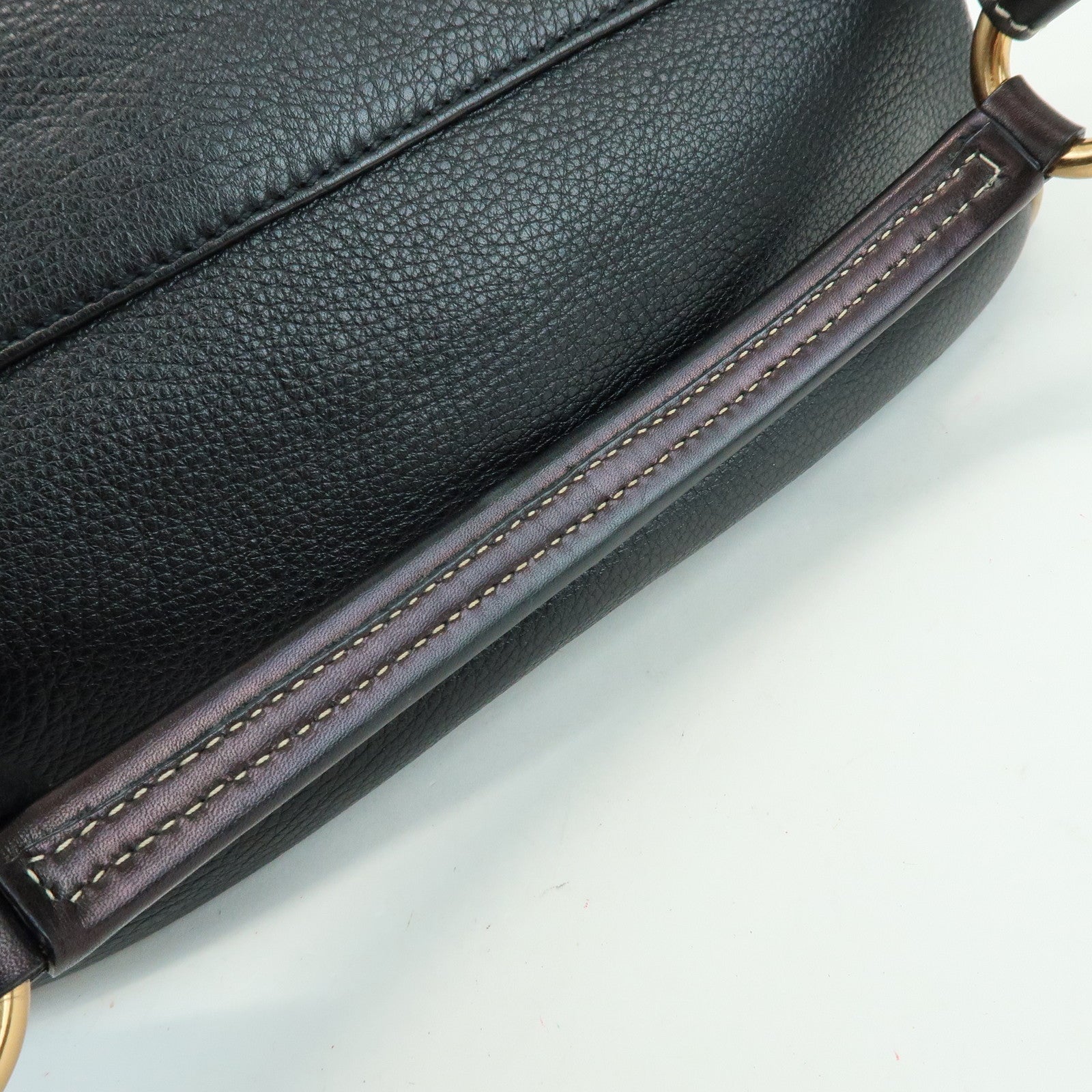 PRADA Logo Leather Stitch Shoulder Bag Hand Bag Black