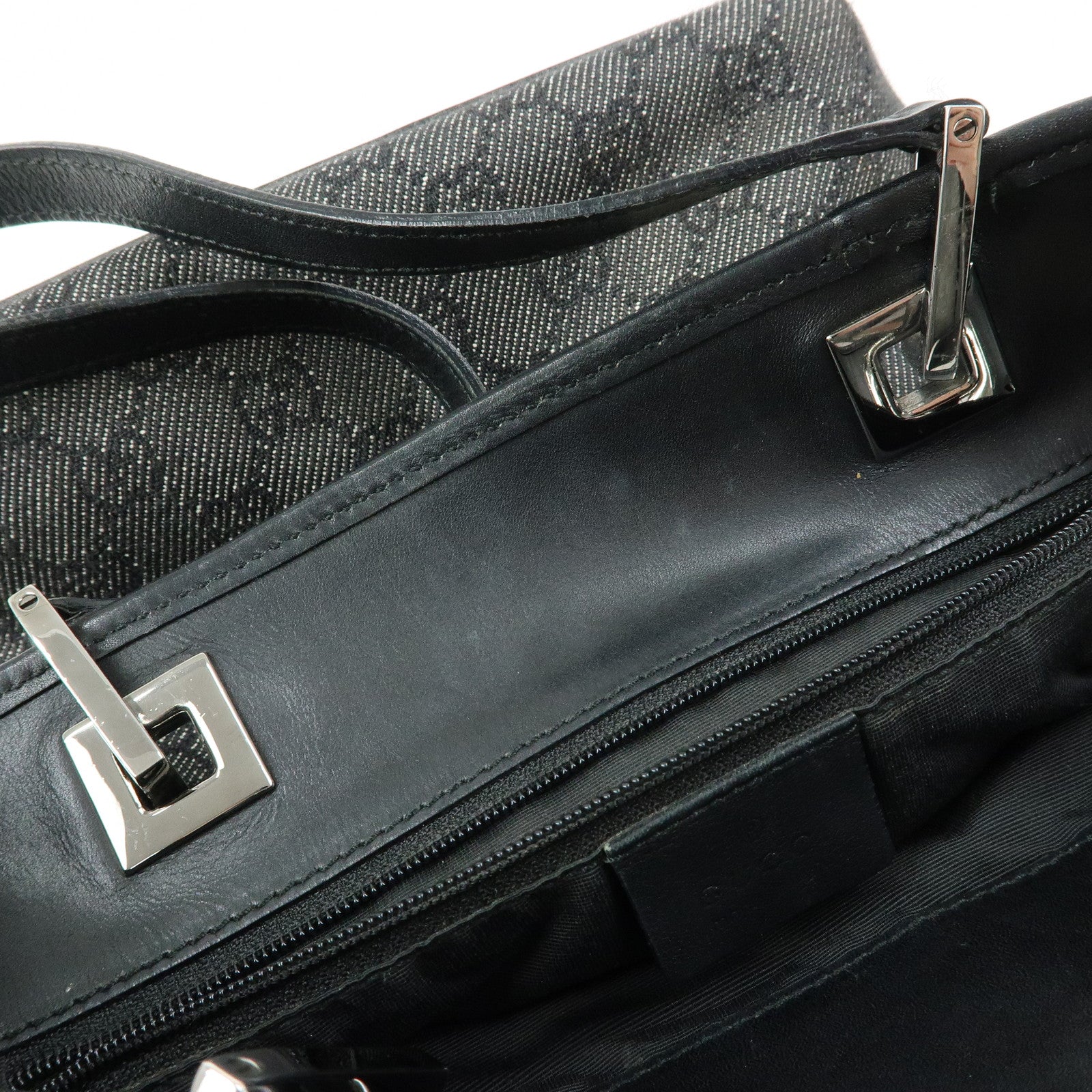GUCCI GG Denim Leather Tote Bag Shoulder Bag Black 31244