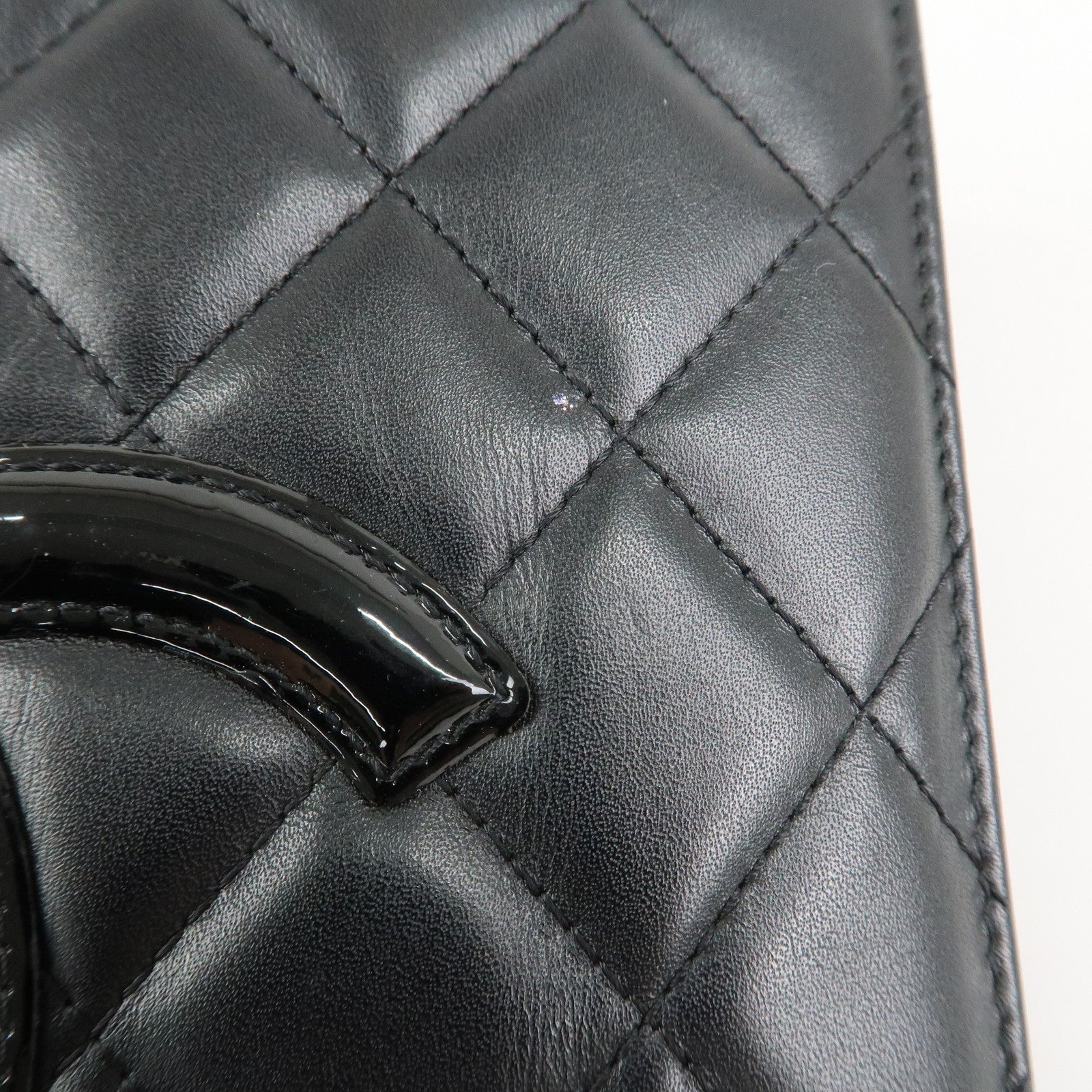 CHANEL Cambon Line Lamb Skin Bi-fold Long Wallet Black A26717