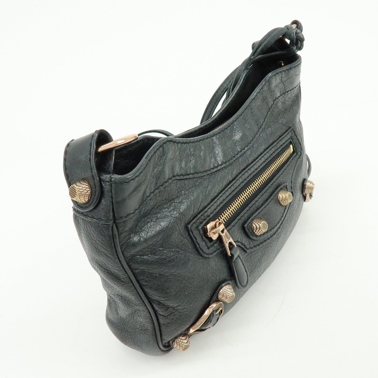 BALENCIAGA The Giant Hip Leather Shoulder Bag Black 237203