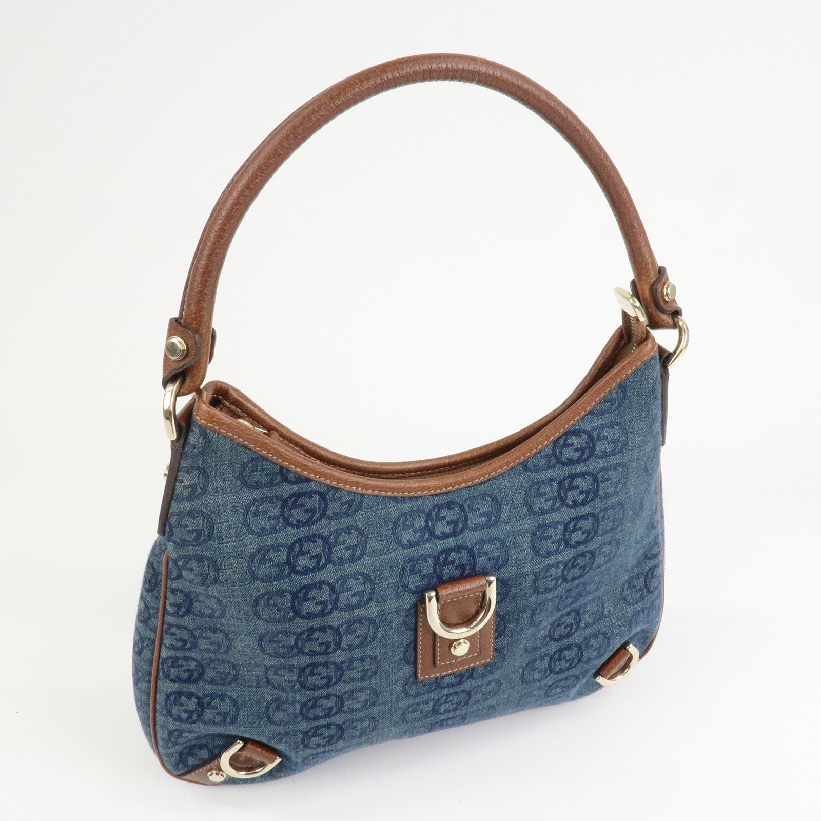 GUCCI Interlocking G Abbey GG Denim Shoulder Bag Brown Denim 130738