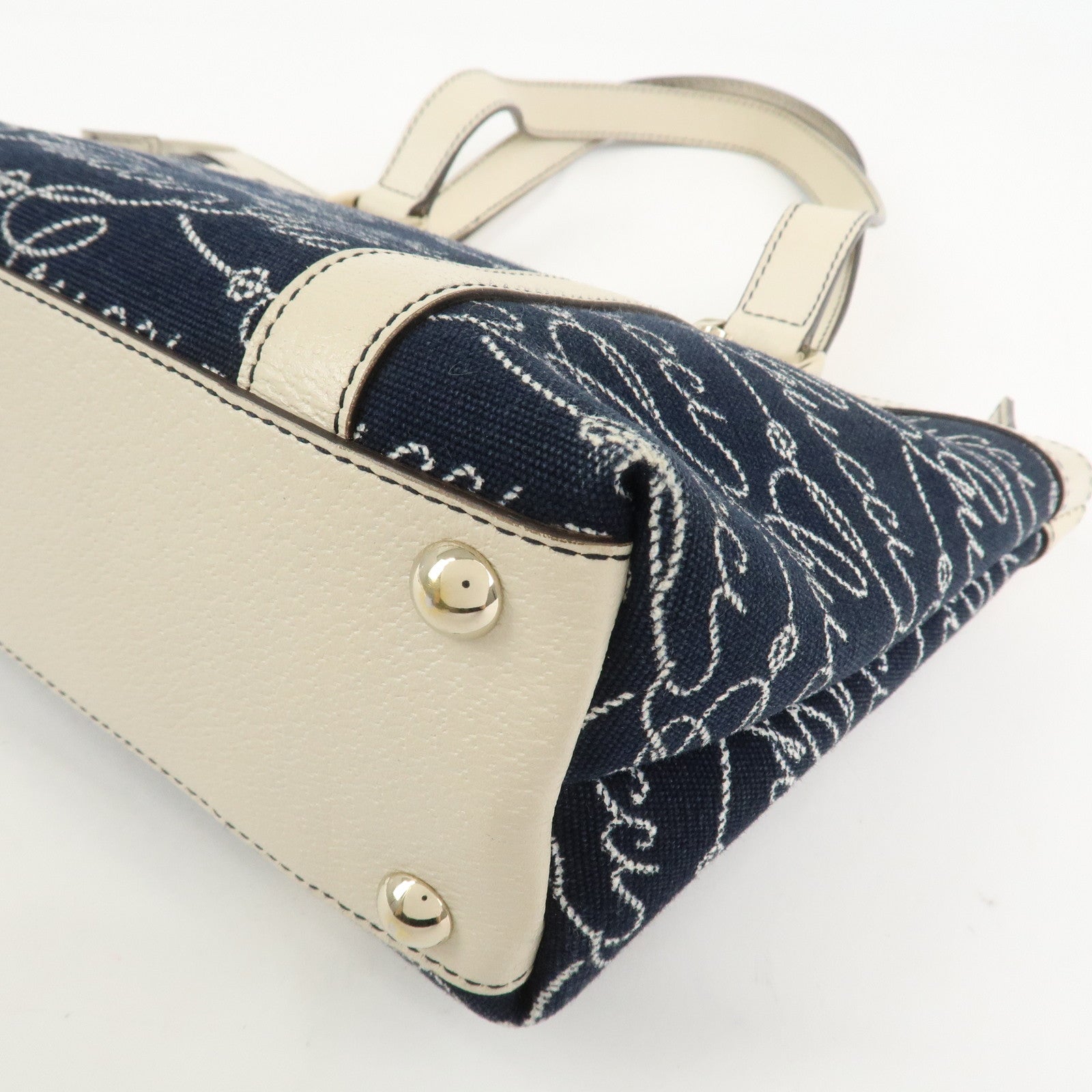 GUCCI Abbey Canvas Leather Tote Bag Shoulder Bag Dark Navy 141471