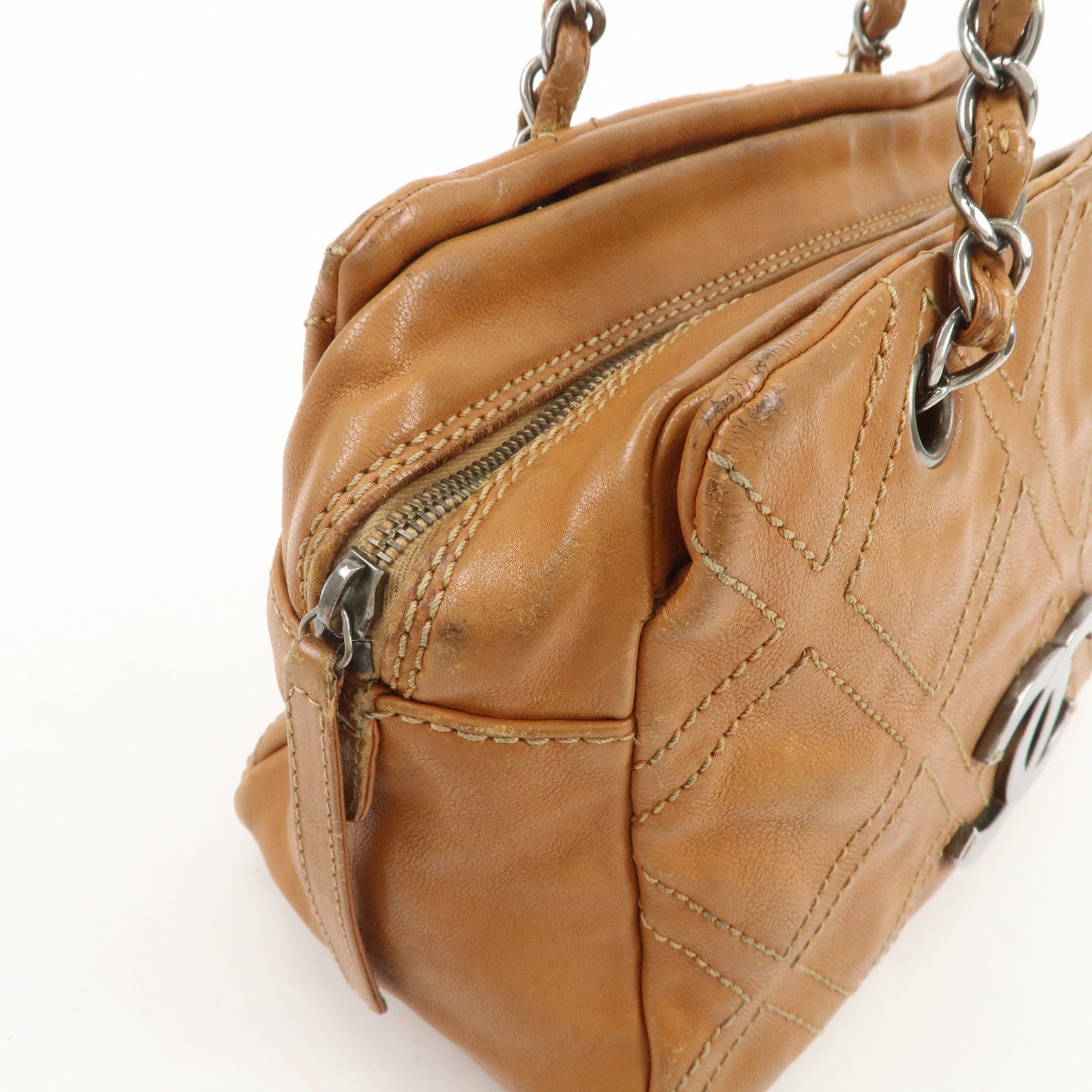 CHANEL COCO Mark Calf Leather Chain Shoulder Bag Hand Bag Brown