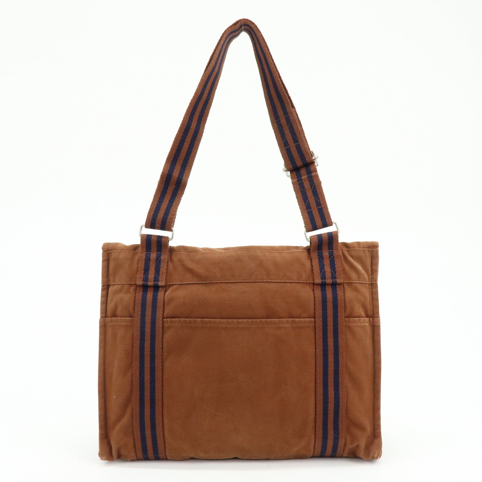 HERMES Basas MM Fourre Toute Canvas Shoulder Bag Brown
