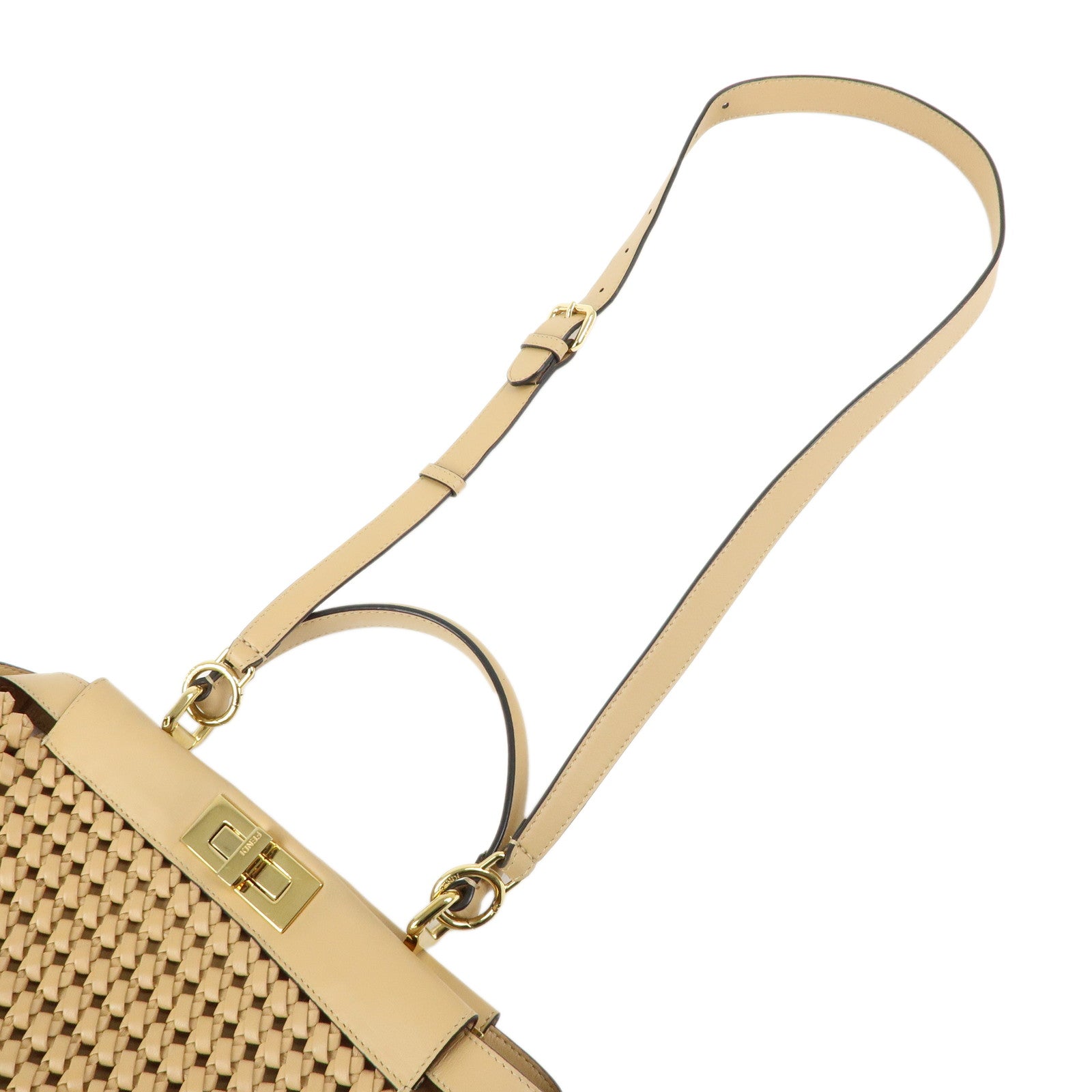 FENDI Peekaboo Medium Leather 2Way Hand Shoulder Bag Beige 8BN290