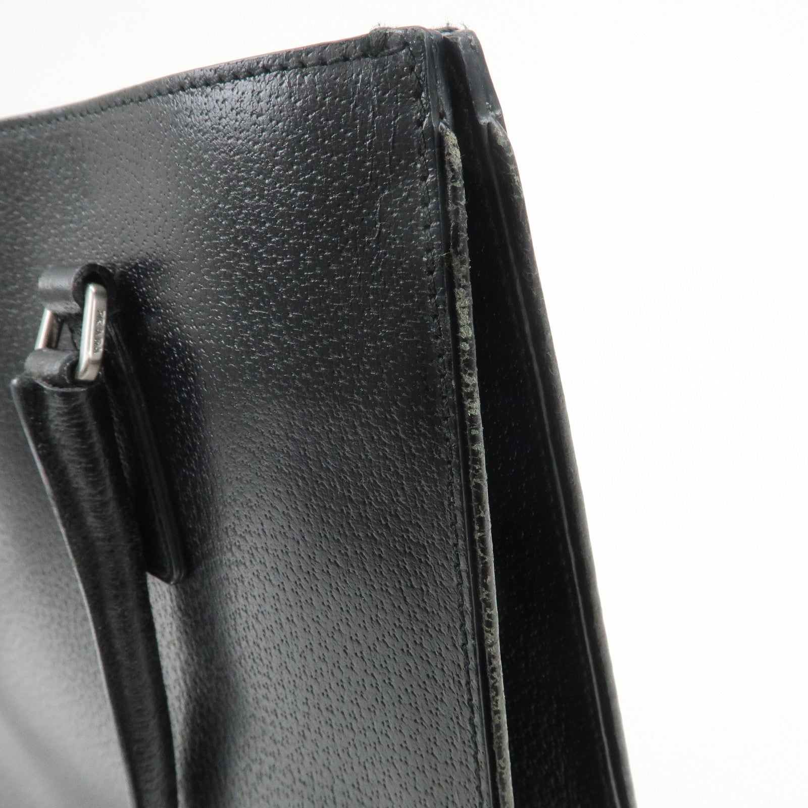 PRADA Triangle Logo Leather Tote Bag Shoulder Bag Black BR0394